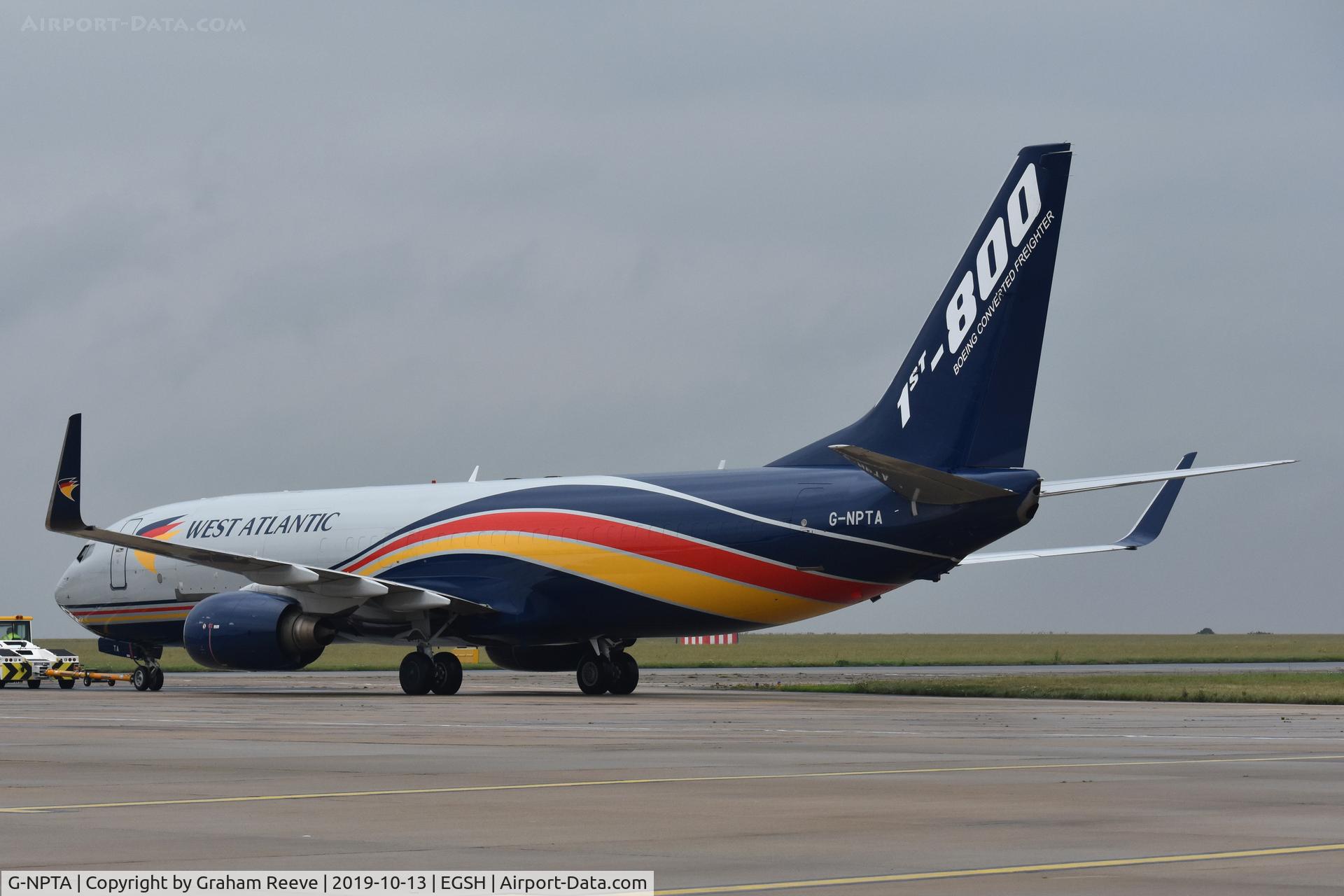 G-NPTA, 2004 Boeing 737-86N(BCF) C/N 32740, Under tow at Norwich.