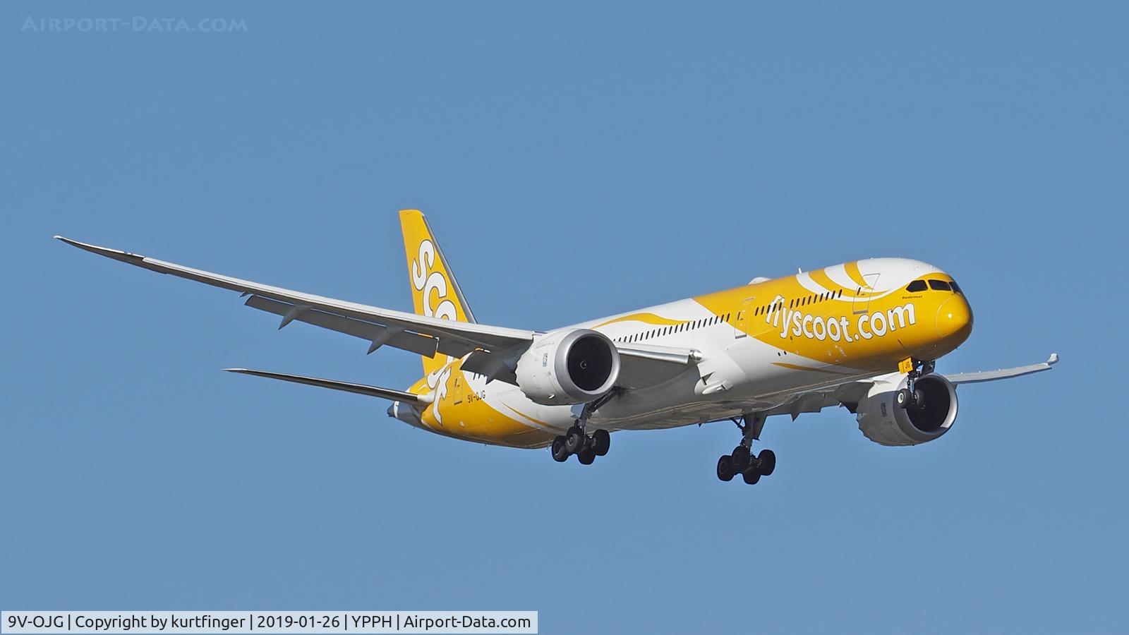 9V-OJG, 2018 Boeing 787-9 Dreamliner C/N 37128, Boeing 787-9 Scoot 9V-OJG final rwy 21 YPPH 260119.