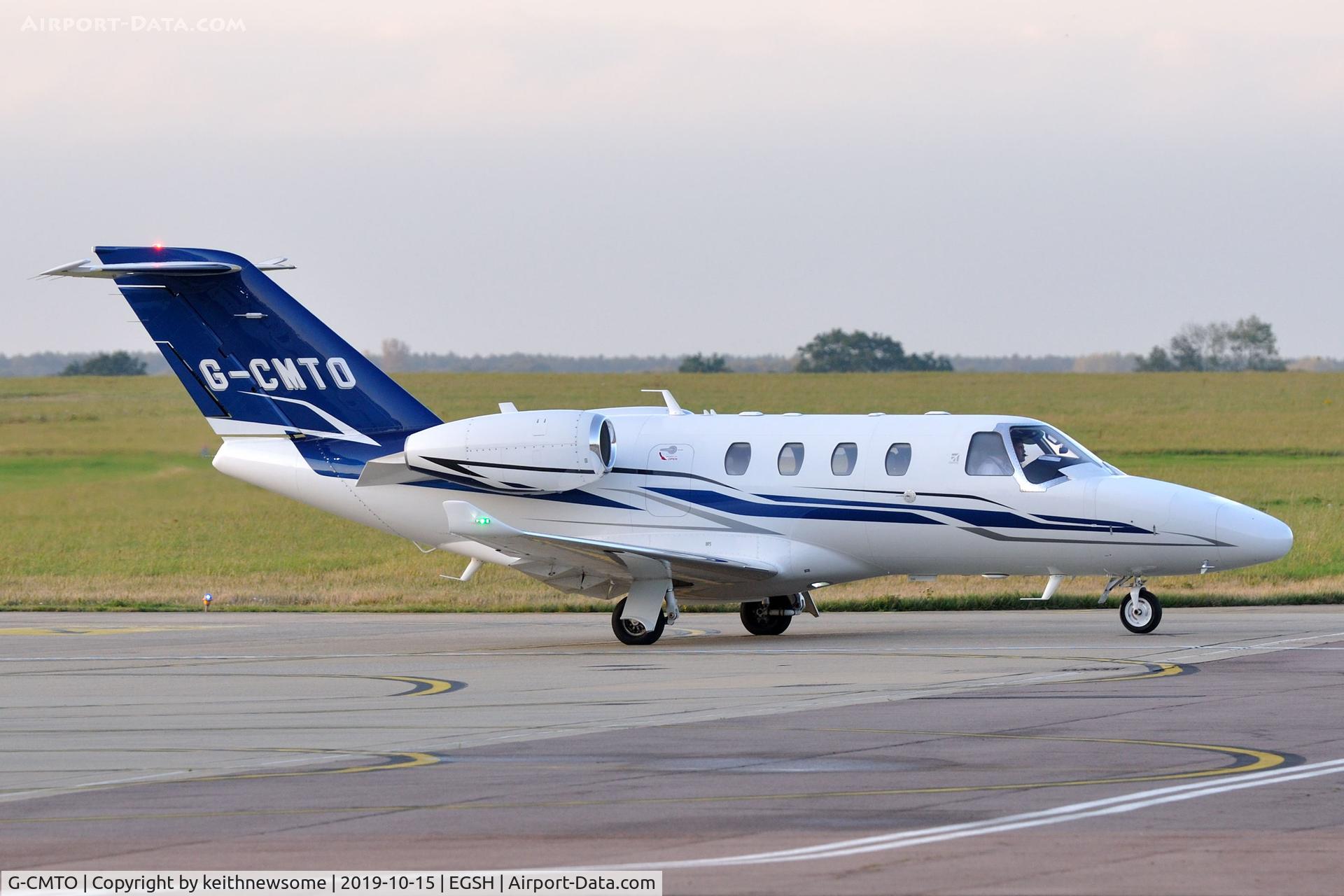 G-CMTO, 2014 Cessna 525 Citation M2 C/N 525-0848, Leaving Norwich for Durham Tees Valley Airport.