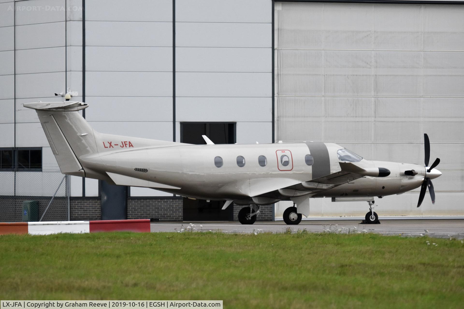 LX-JFA, 2016 Pilatus PC-12/47E C/N 1633, Parked at Norwich.