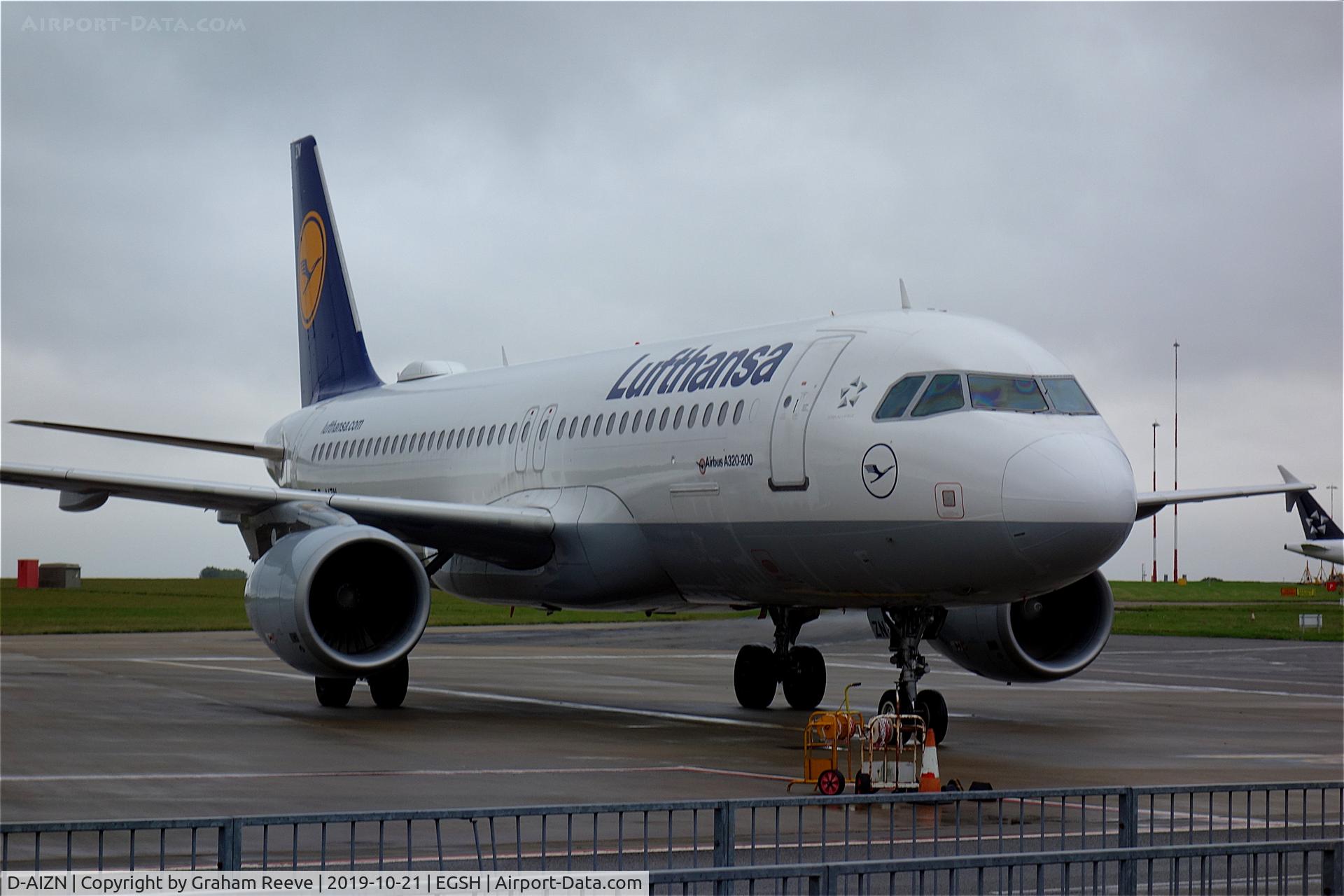 D-AIZN, 2012 Airbus A320-214 C/N 5425, Just landed at Norwich.