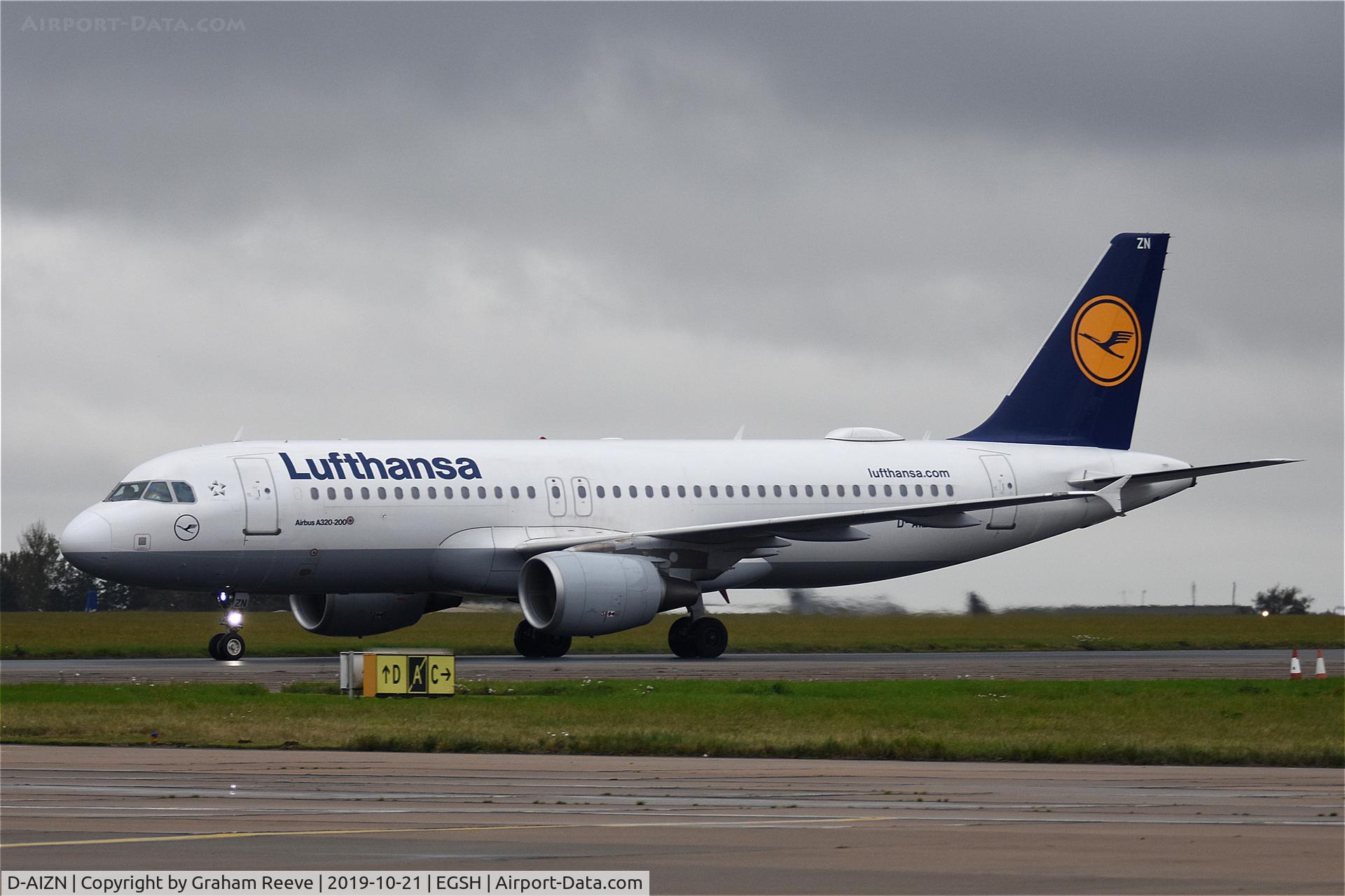 D-AIZN, 2012 Airbus A320-214 C/N 5425, Just landed at Norwich.