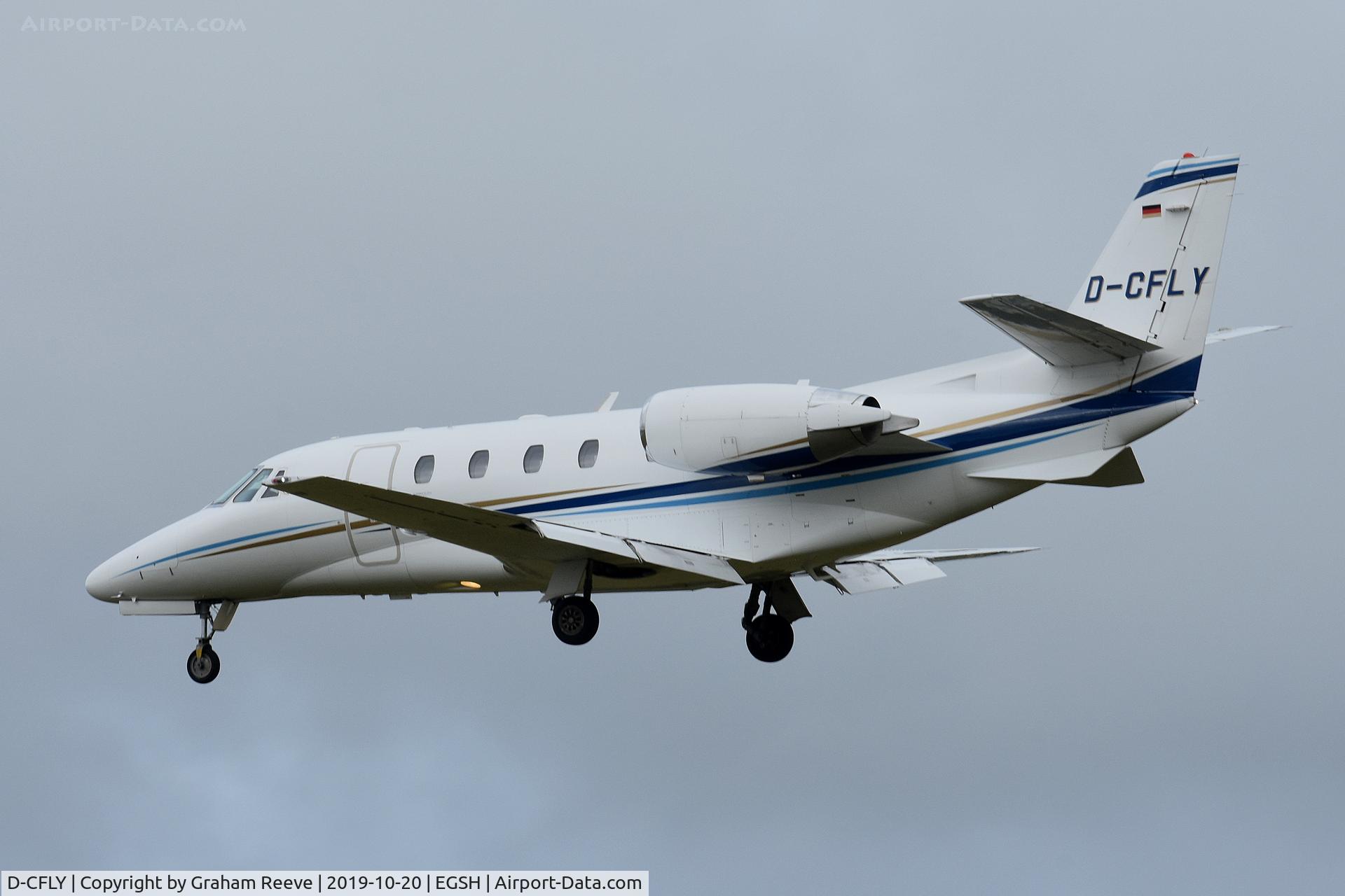 D-CFLY, 2009 Cessna 560 Citation XLS+ C/N 560-6014, Landing at Norwich.