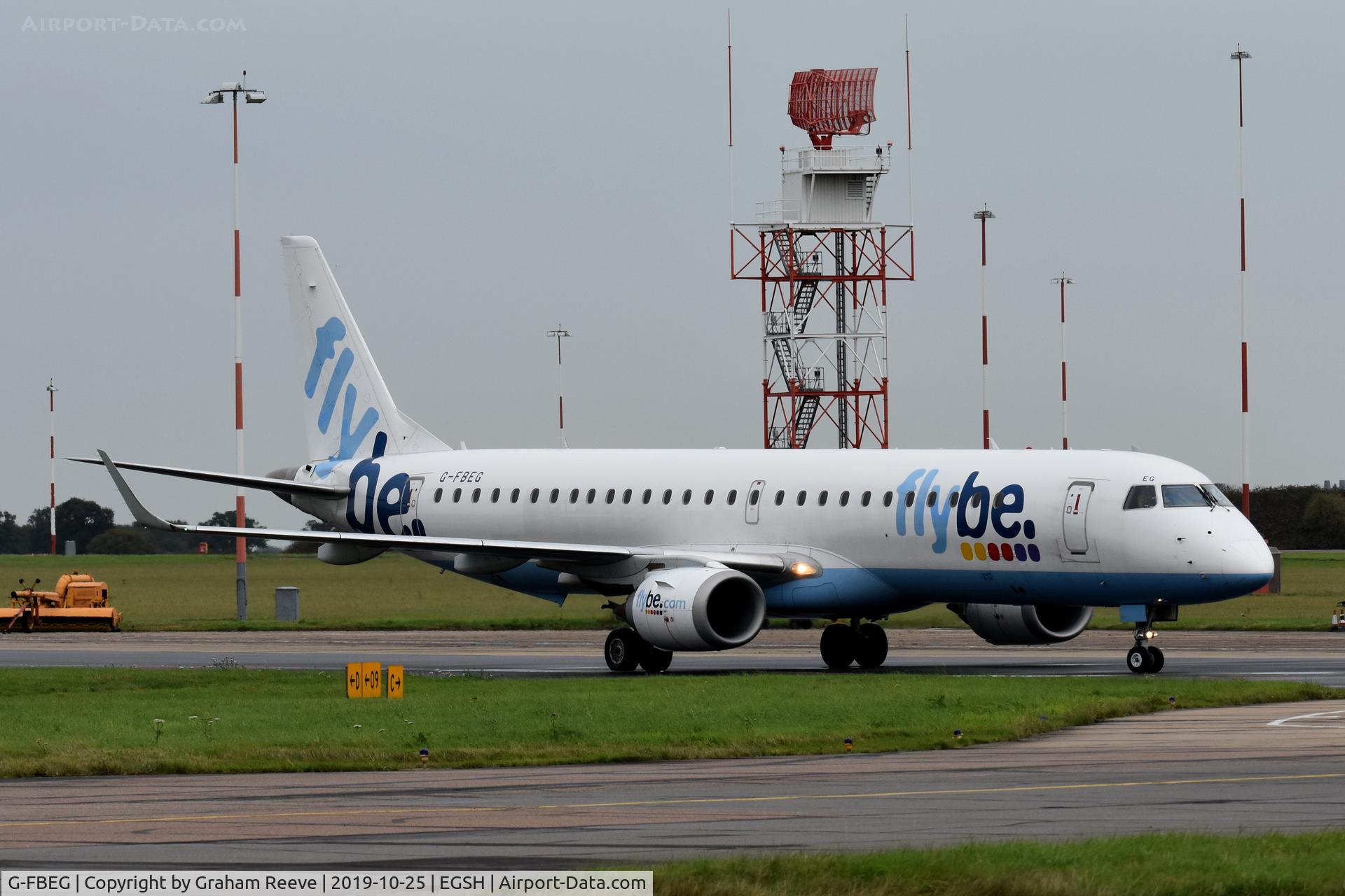 G-FBEG, 2007 Embraer 195LR (ERJ-190-200LR) C/N 19000120, Just landed on the last day of operations by Flybe at Norwich.