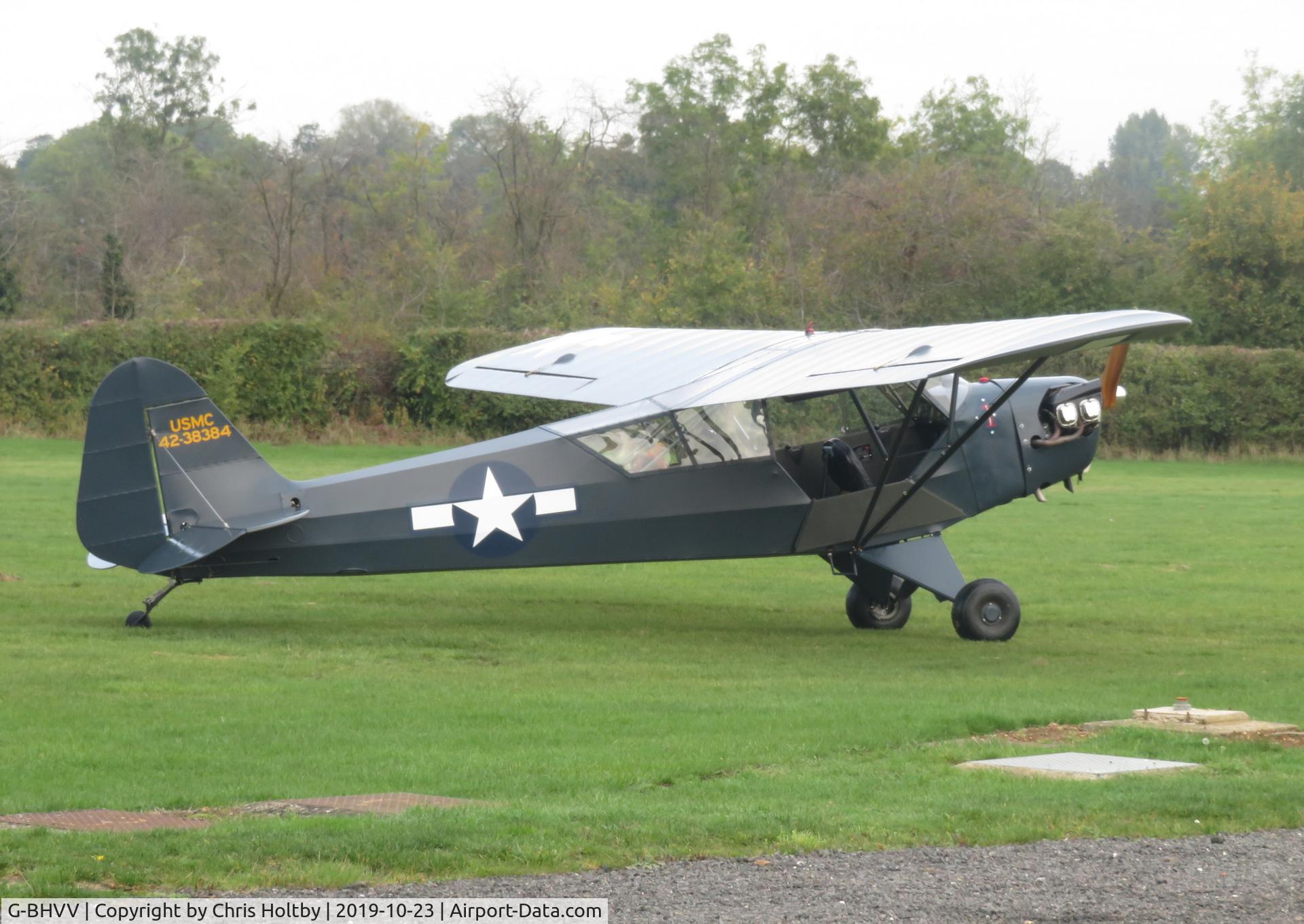G-BHVV, 1943 Piper J3C-65 Cub Cub C/N 10291, Parked for fuelling at Old Warden