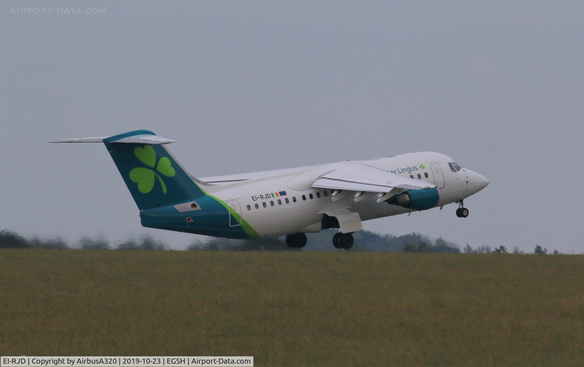 EI-RJD, 1998 BAE Systems Avro 146-RJ85 C/N E.2334, Lifting off Rwy 09 NWI