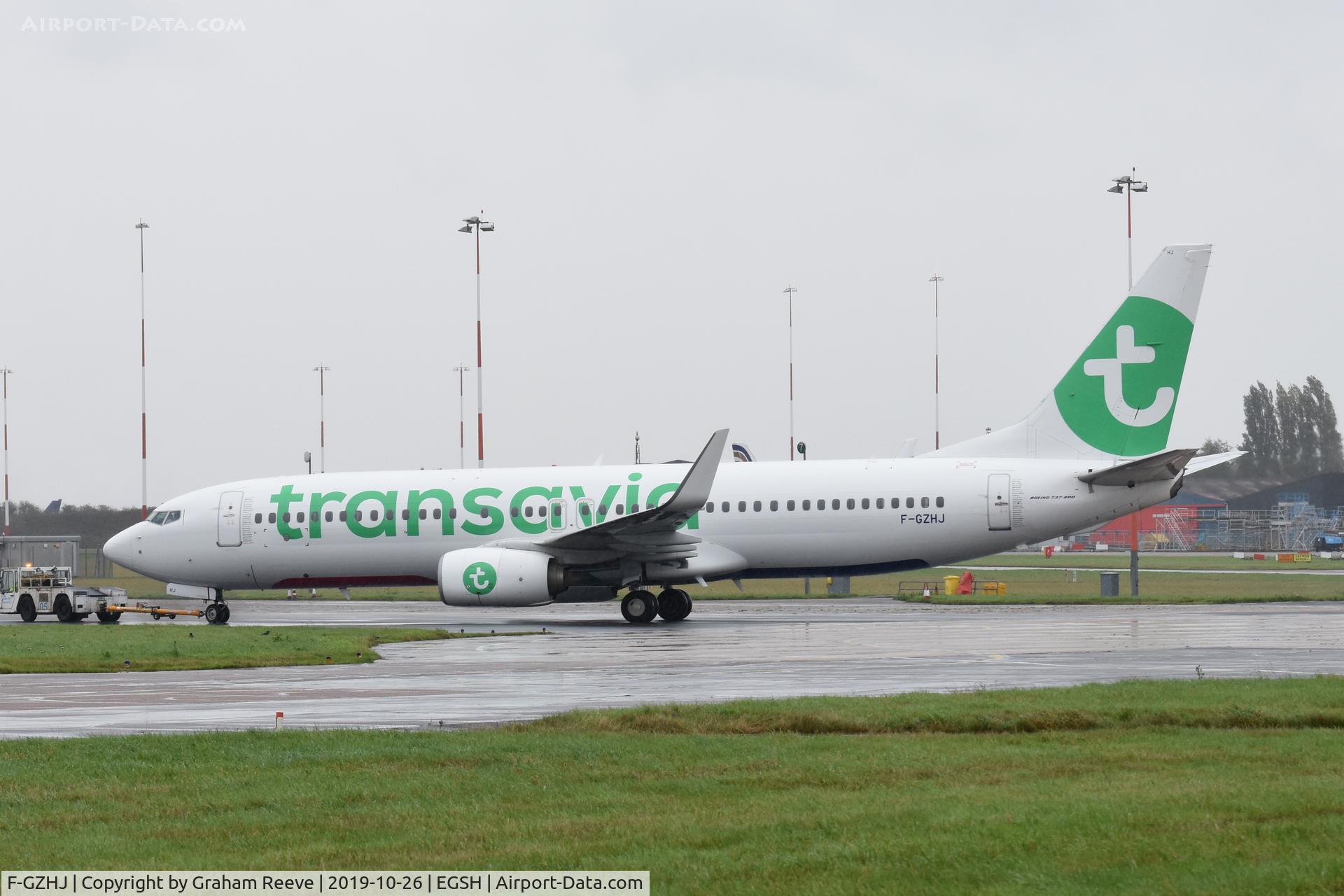 F-GZHJ, 2013 Boeing 737-86J C/N 37778, Under tow at Norwich.
