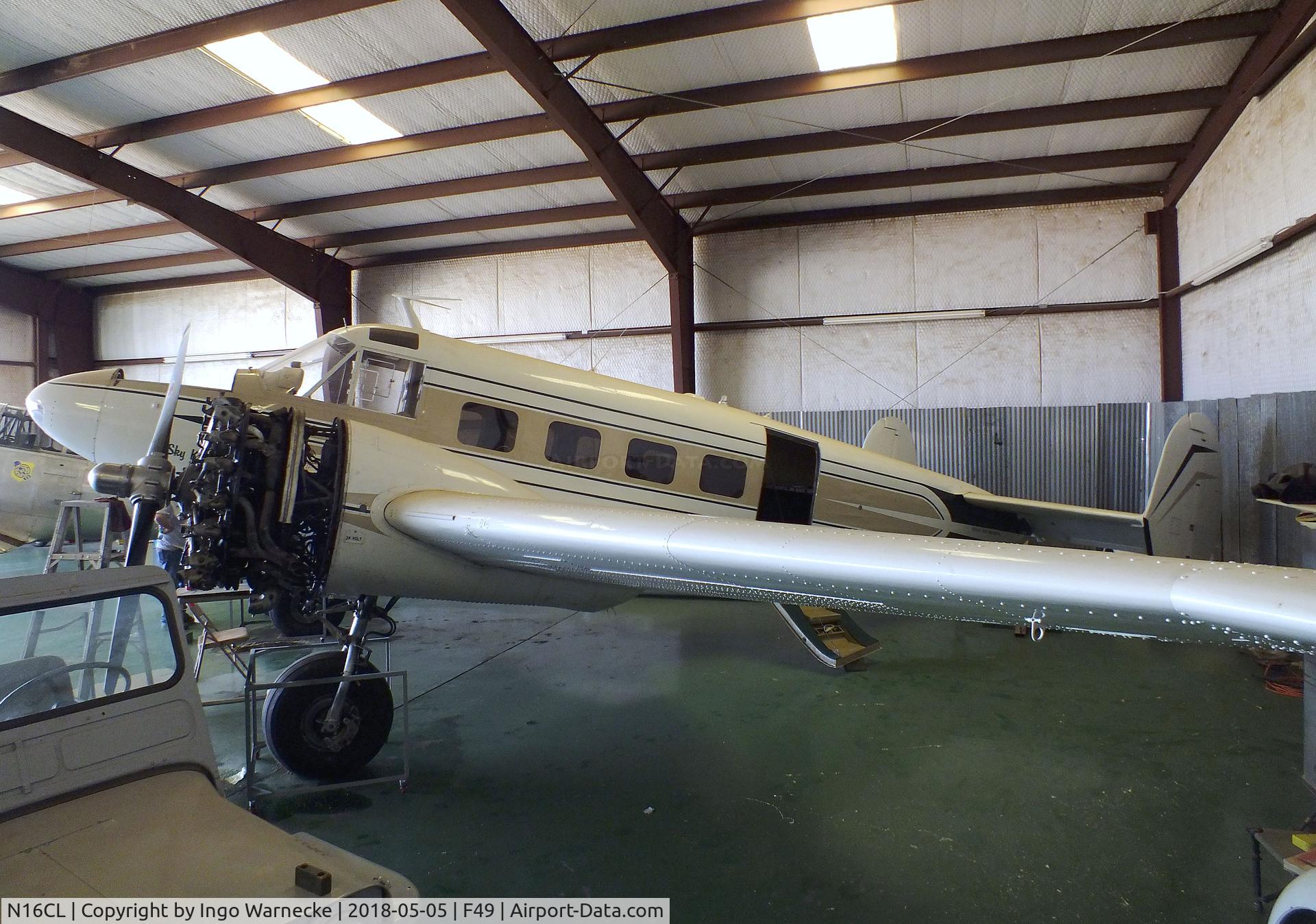 N16CL, 1955 Beech E18S C/N BA-67, Beechcraft E18S Twin Beech, undergoing maintenance at the Texas Air Museum Caprock Chapter, Slaton TX