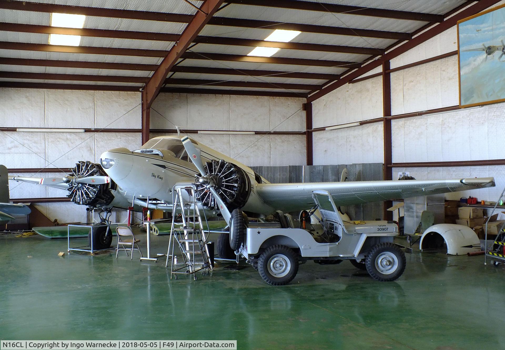N16CL, 1955 Beech E18S C/N BA-67, Beechcraft E18S Twin Beech, undergoing maintenance at the Texas Air Museum Caprock Chapter, Slaton TX
