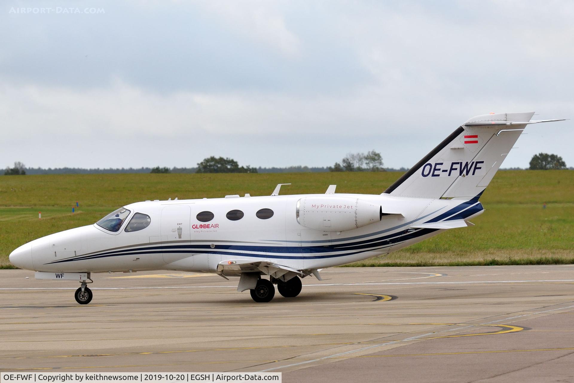 OE-FWF, 2007 Cessna 510 Citation Mustang Citation Mustang C/N 510-0048, Arriving at Norwich.