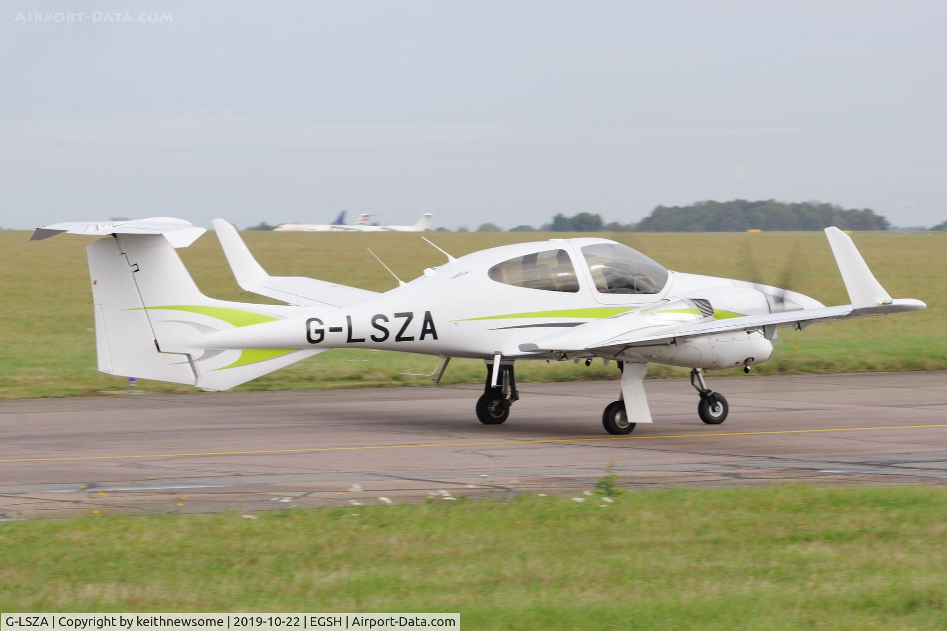 G-LSZA, 2010 Diamond DA-42NG Twin Star C/N 42.N013, Leaving Norwich.