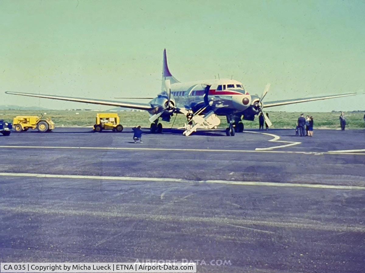 CA 035, 1957 Convair 440-11 Metropolitan Metropolitan C/N 429, At Alhorn, ca. 1965 (scanned from dad's slide)