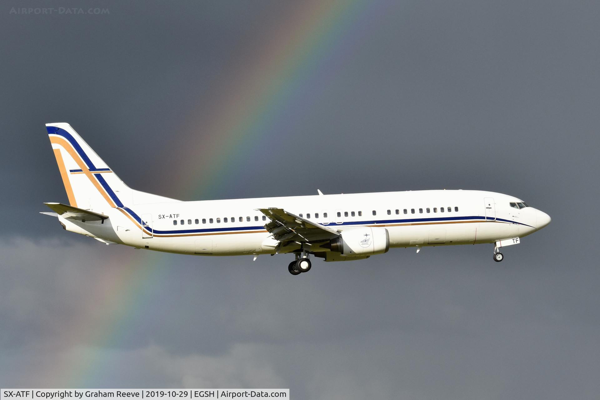 SX-ATF, 1992 Boeing 737-406 C/N 25423, Landing at Norwich.