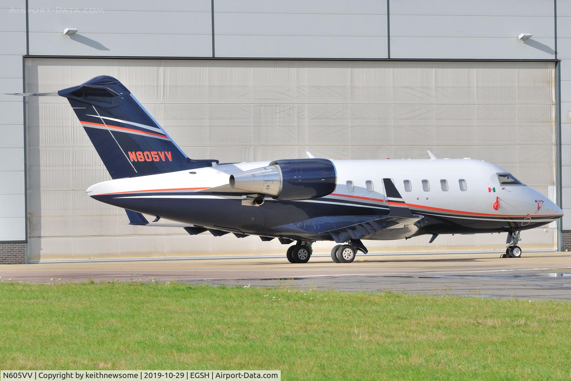 N605VV, 2008 Bombardier Challenger 605 (CL-600-2B16) C/N 5773, Parked at Norwich awaiting others.