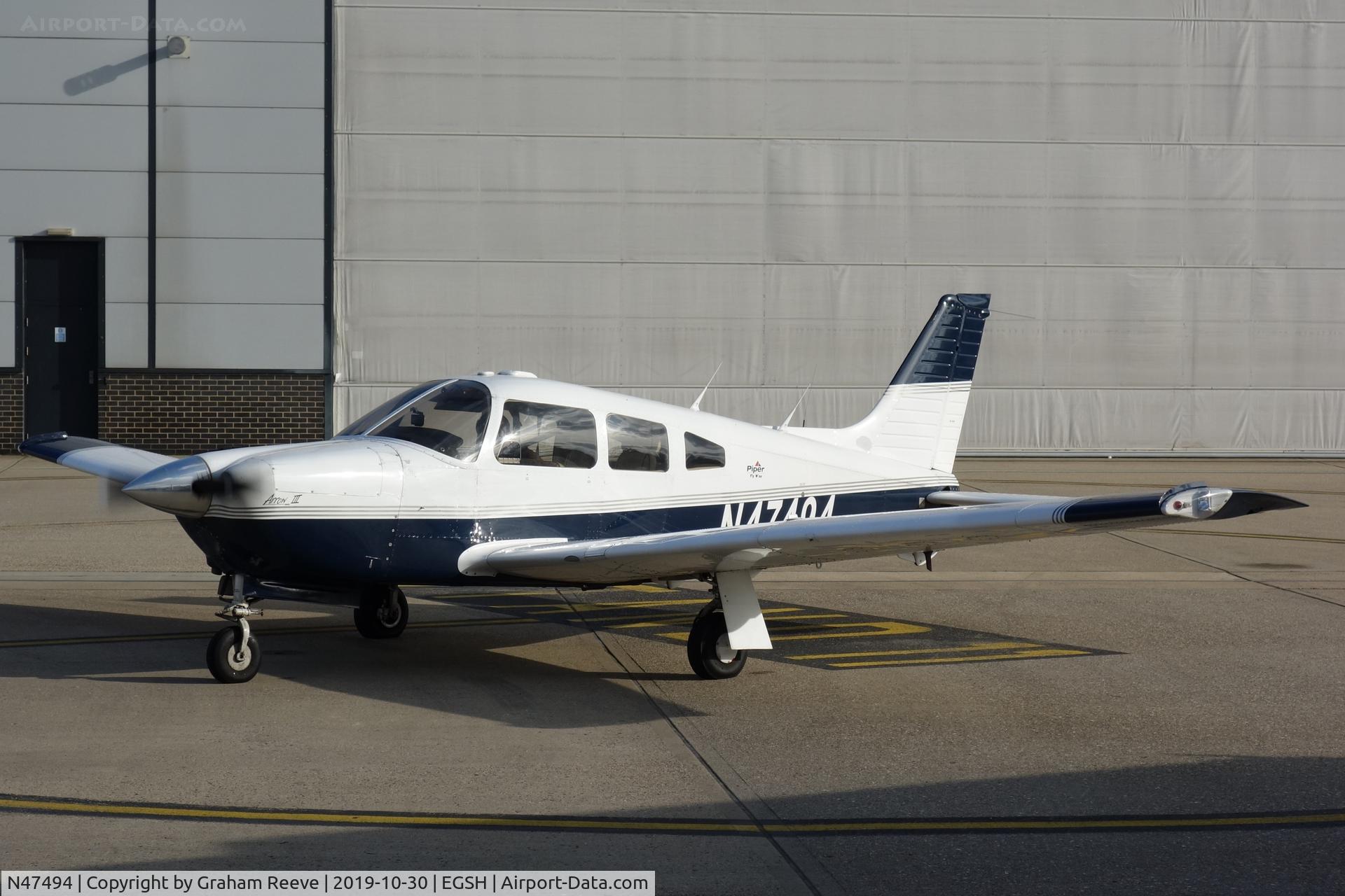 N47494, Piper PA-28R-201 Cherokee Arrow III C/N 28R-7737166, About to depart from Norwich.