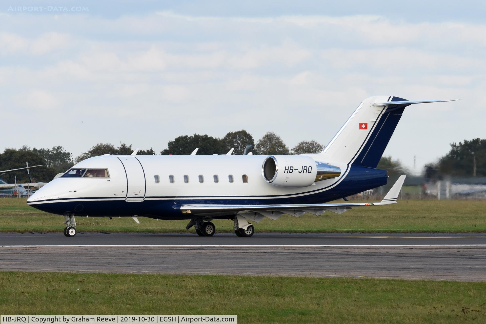 HB-JRQ, 2006 Bombardier Challenger 604 (CL-600-2B16) C/N 5651, About to depart from Norwich.