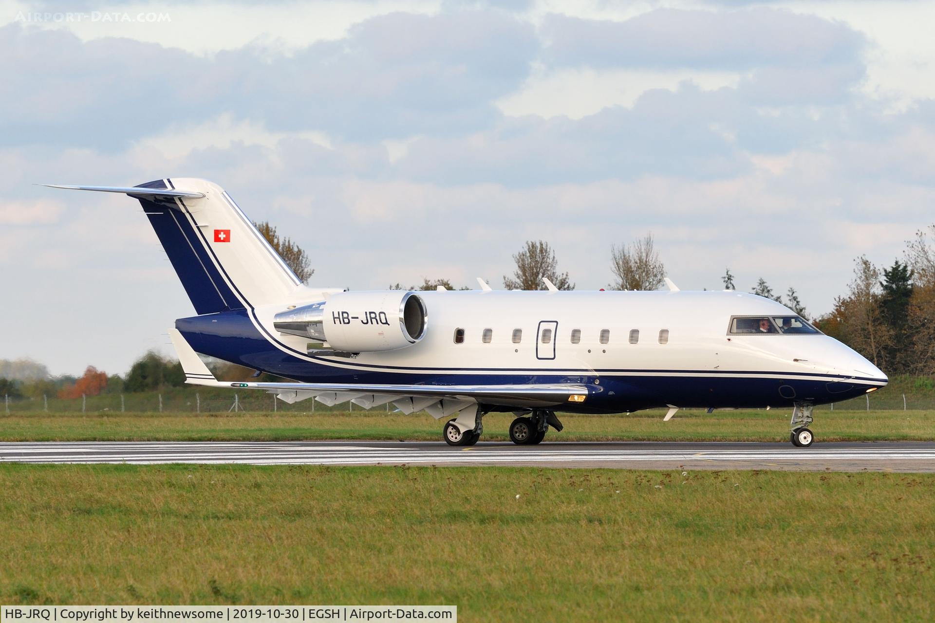 HB-JRQ, 2006 Bombardier Challenger 604 (CL-600-2B16) C/N 5651, Leaving Norwich with new colour scheme.