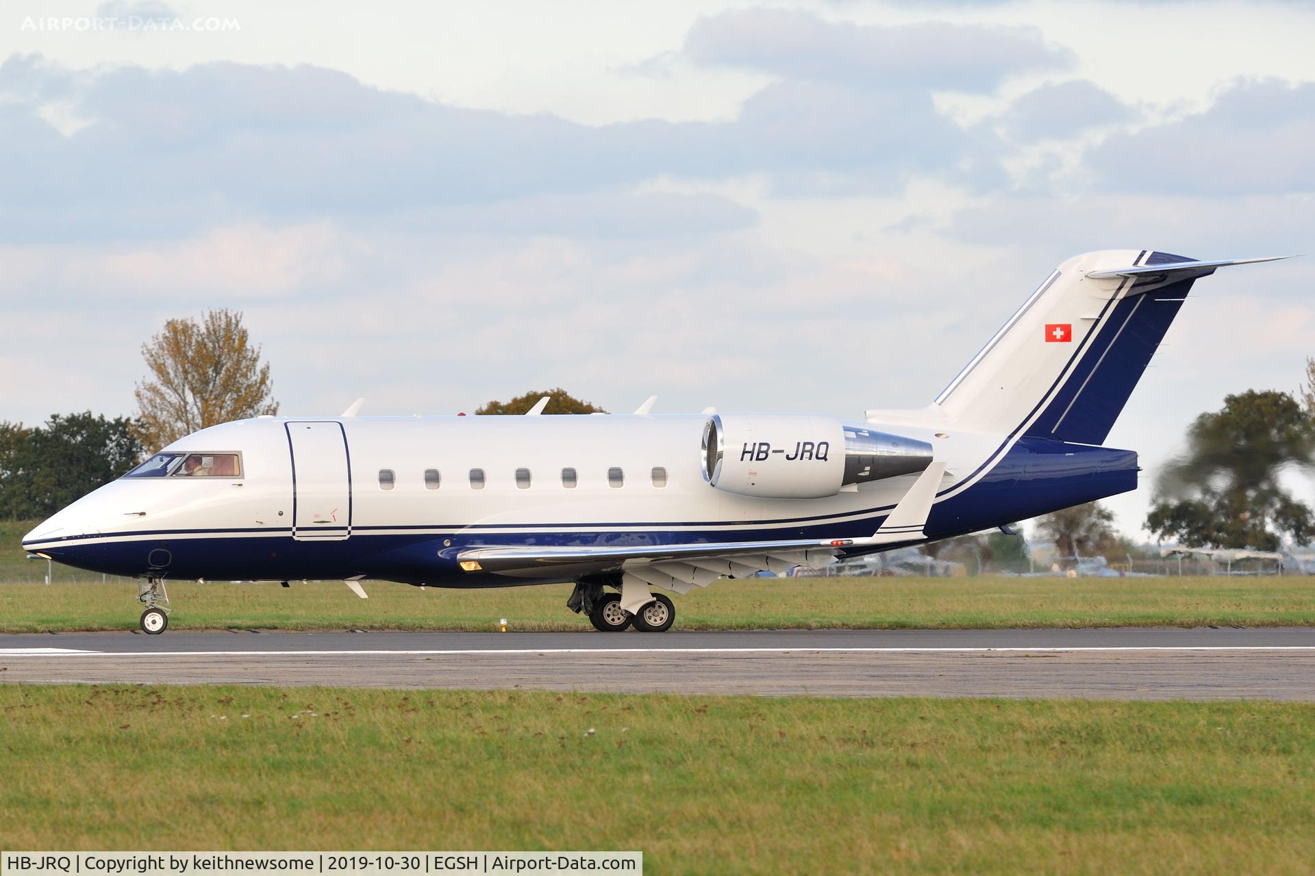 HB-JRQ, 2006 Bombardier Challenger 604 (CL-600-2B16) C/N 5651, Leaving Norwich with new colour scheme.