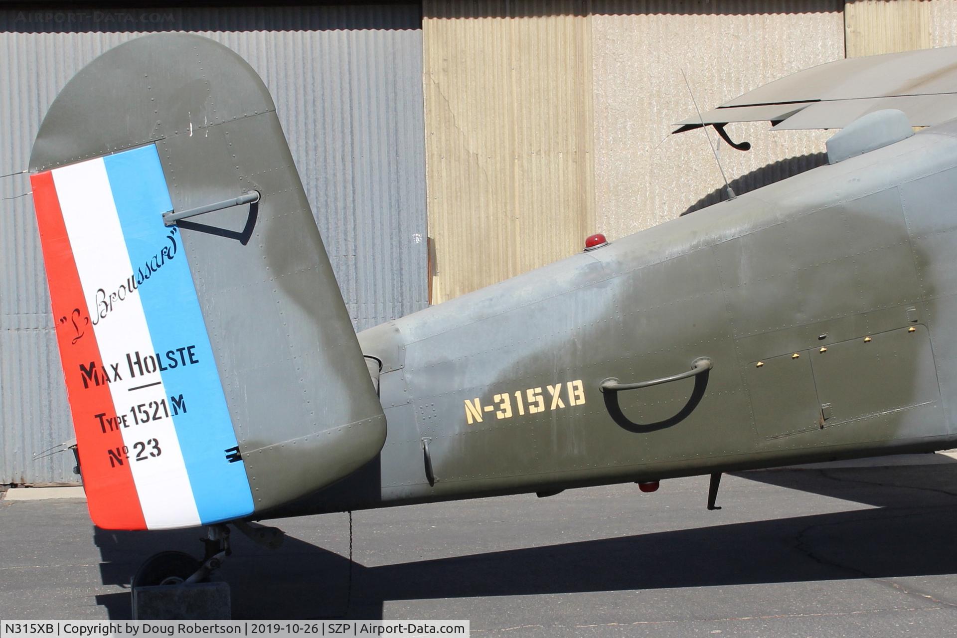 N315XB, Max Holste MH-1521M Broussard C/N 23, 1957 AVIONS MAX HOLSTE M.H.1521M BROUSSARD, P&W R-985 AN4 WASP Radial 450 Hp, Tail data with French tri-color, Experimental class here