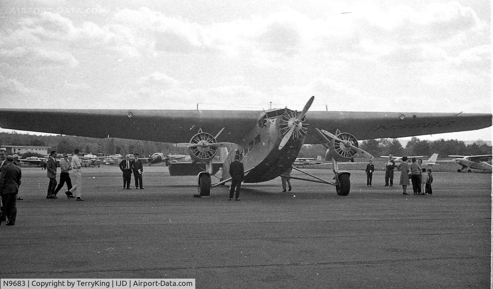N9683, 1929 Ford 5-AT-B Tri-Motor C/N 39, N9683 on the ground at Windham Airport near Willimantic Connecticut in 1962 as American Airlines did a farewell tour before presenting the aircraft to the Smithsonian, where it remains today. I was credentialed as a broadcast journalist and got to fly!