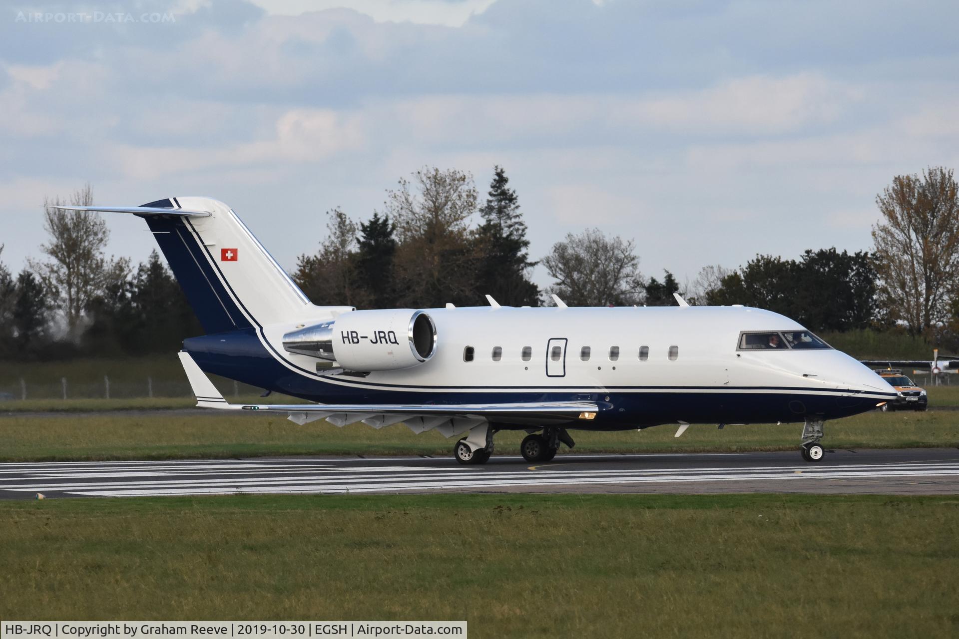 HB-JRQ, 2006 Bombardier Challenger 604 (CL-600-2B16) C/N 5651, Departing from Norwich.