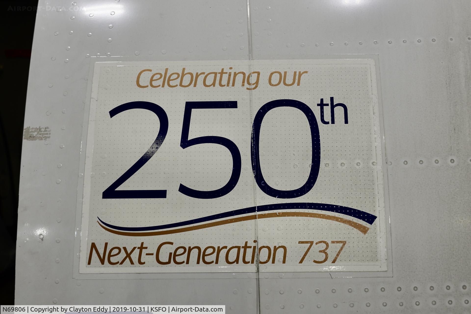 N69806, 2013 Boeing 737-924/ER C/N 42742, Posted next to the number 1 entrance door. SFO 2019.