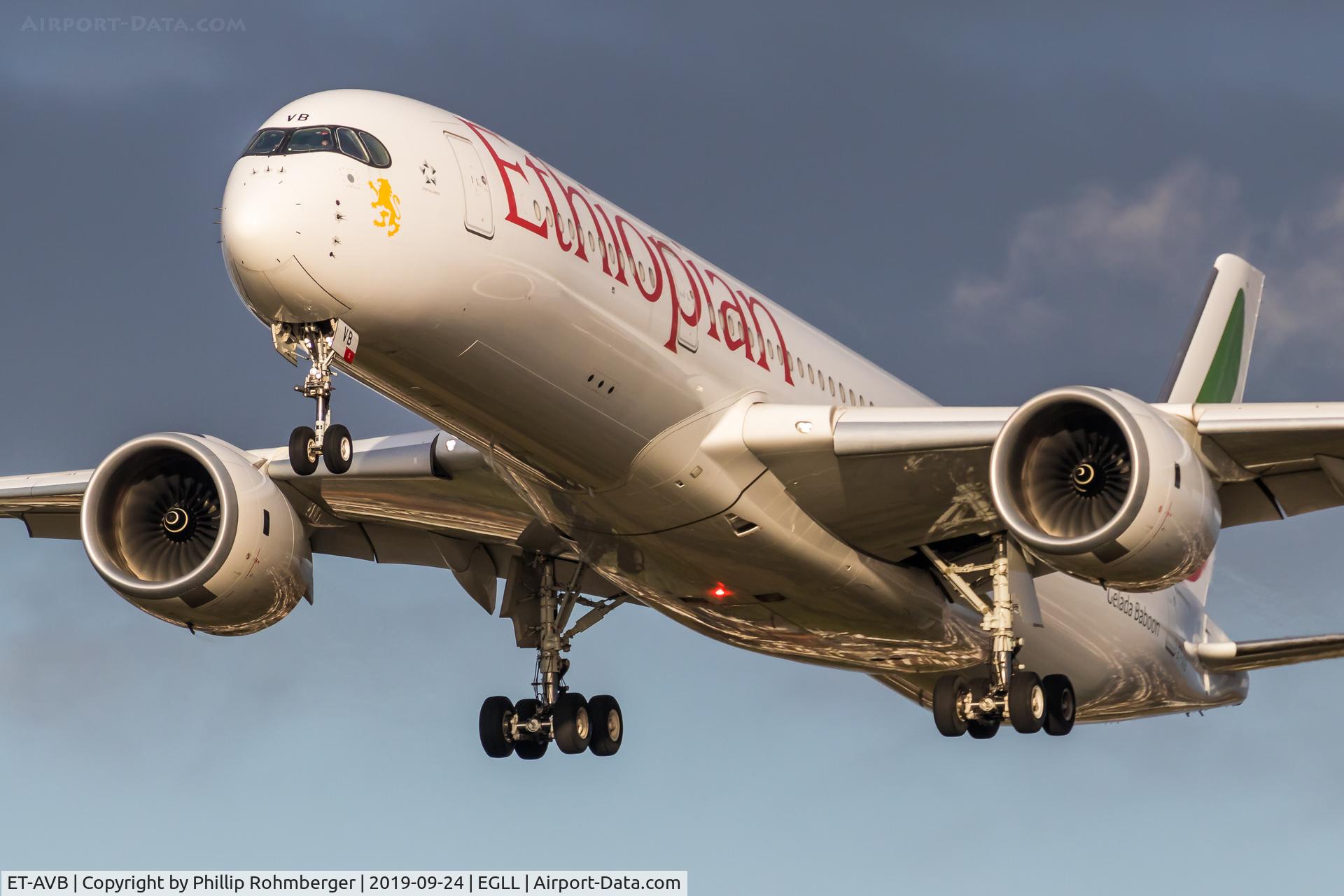 ET-AVB, 2018 Airbus A350-941 C/N 180, approaching EGLL.