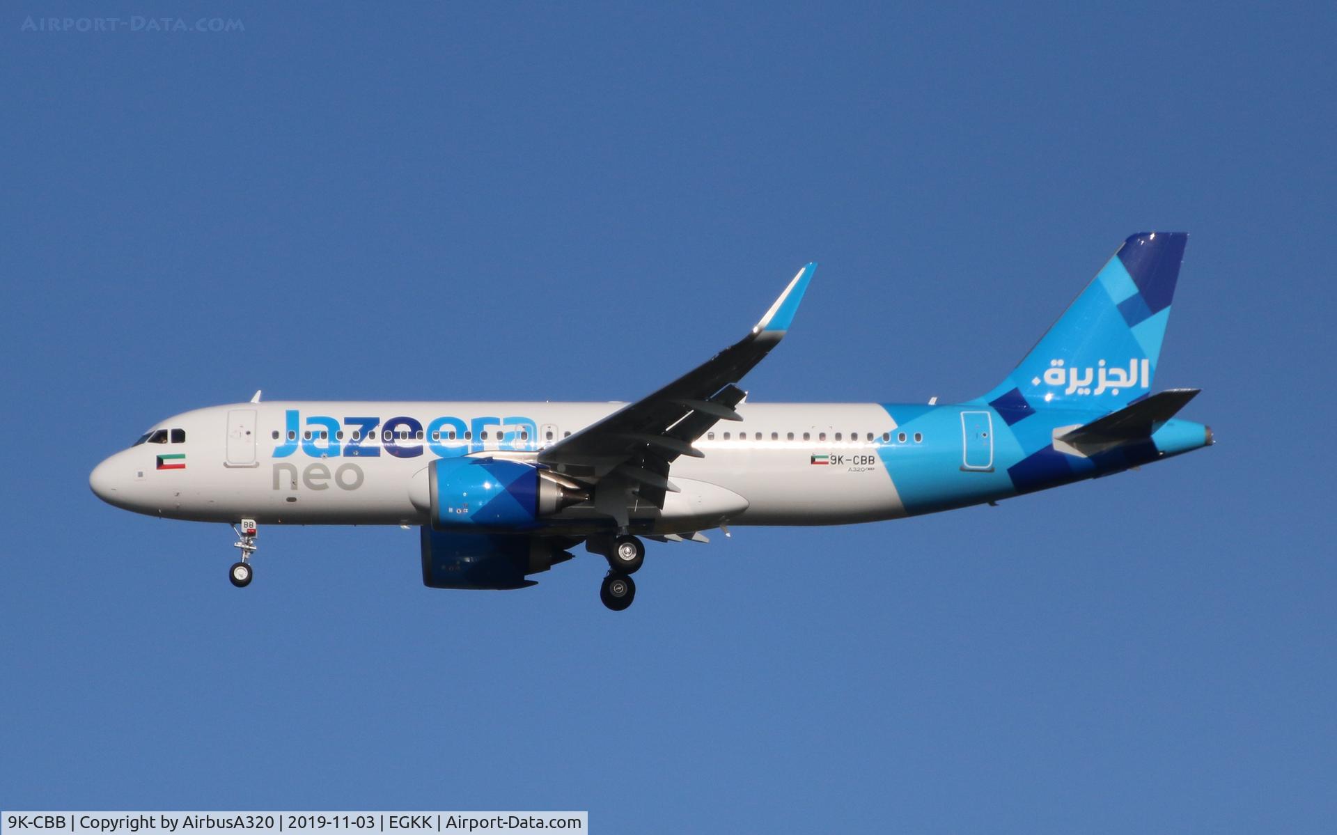 9K-CBB, 2019 Airbus A320-251NEO C/N 9002, Arriving at Gatwick