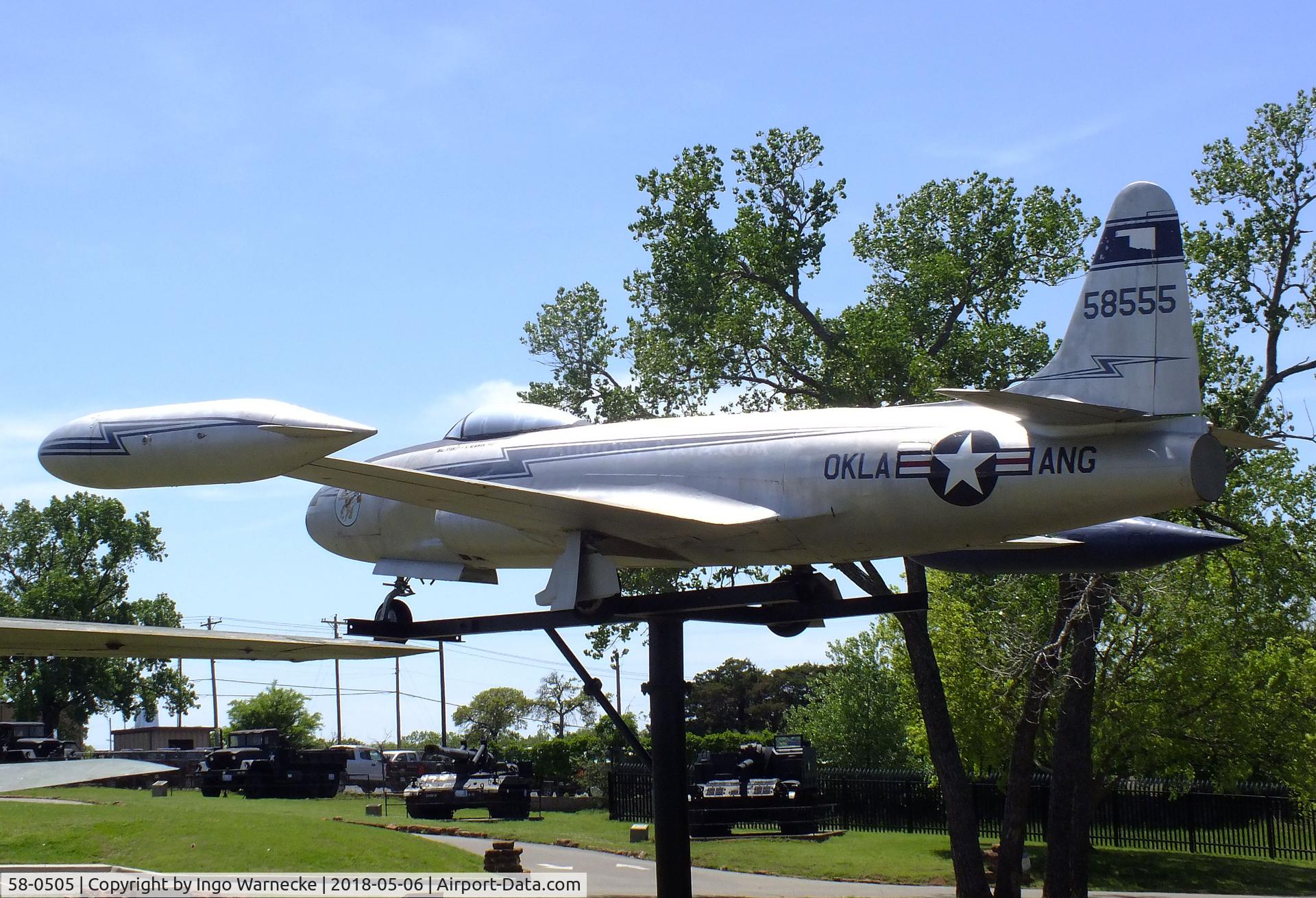 58-0505, 1958 Lockheed T-33A Shooting Star C/N 580-1554, Lockheed T-33A, converted to represent a P-80/F-80 Shooting Star, at the 45th Infantry Division Museum, Oklahoma City OK