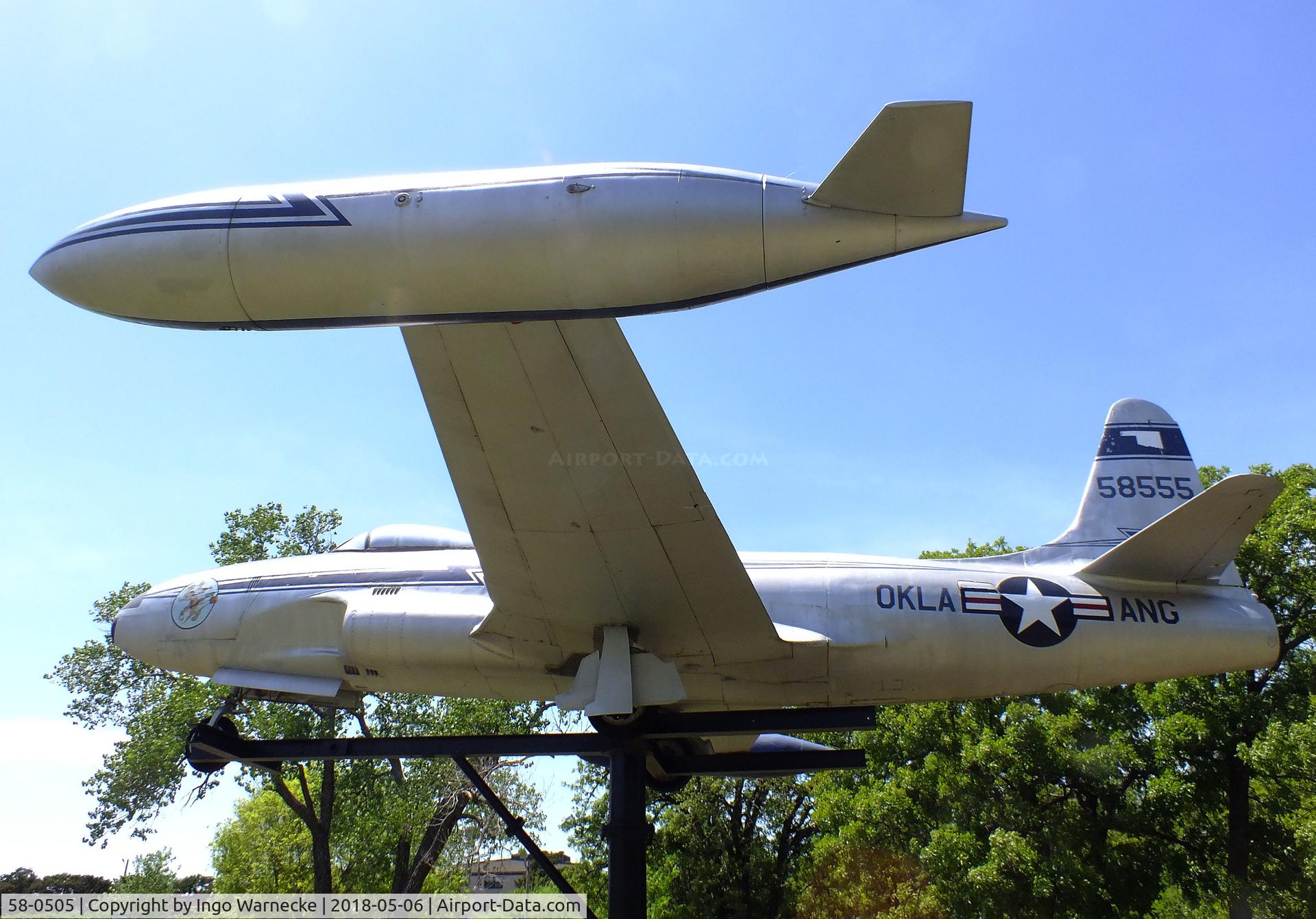 58-0505, 1958 Lockheed T-33A Shooting Star C/N 580-1554, Lockheed T-33A, converted to represent a P-80/F-80 Shooting Star, at the 45th Infantry Division Museum, Oklahoma City OK