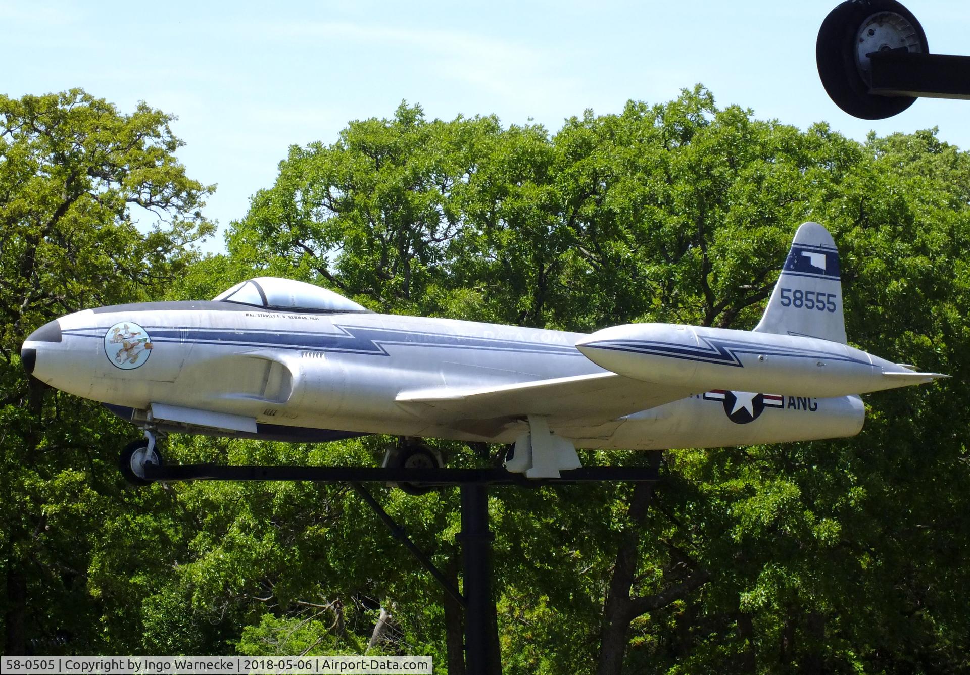 58-0505, 1958 Lockheed T-33A Shooting Star C/N 580-1554, Lockheed T-33A, converted to represent a P-80/F-80 Shooting Star, at the 45th Infantry Division Museum, Oklahoma City OK