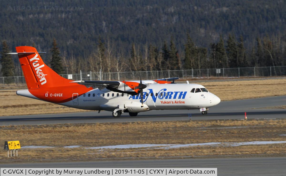 C-GVGX, 1991 ATR 42-320 C/N 264, Taking off from Whitehorse, Yukon, on a charter.