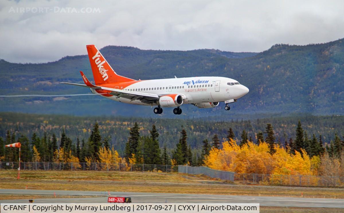 C-FANF, 1992 Boeing 737-55D C/N 27417, Landing at Whitehorse, Yukon.