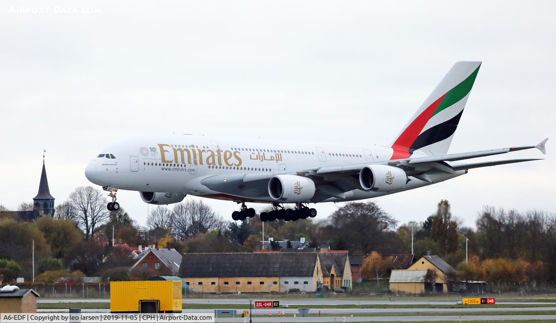 A6-EDF, 2006 Airbus A380-861 C/N 007, Copenhagen 5.11.2019 L/D R-04R