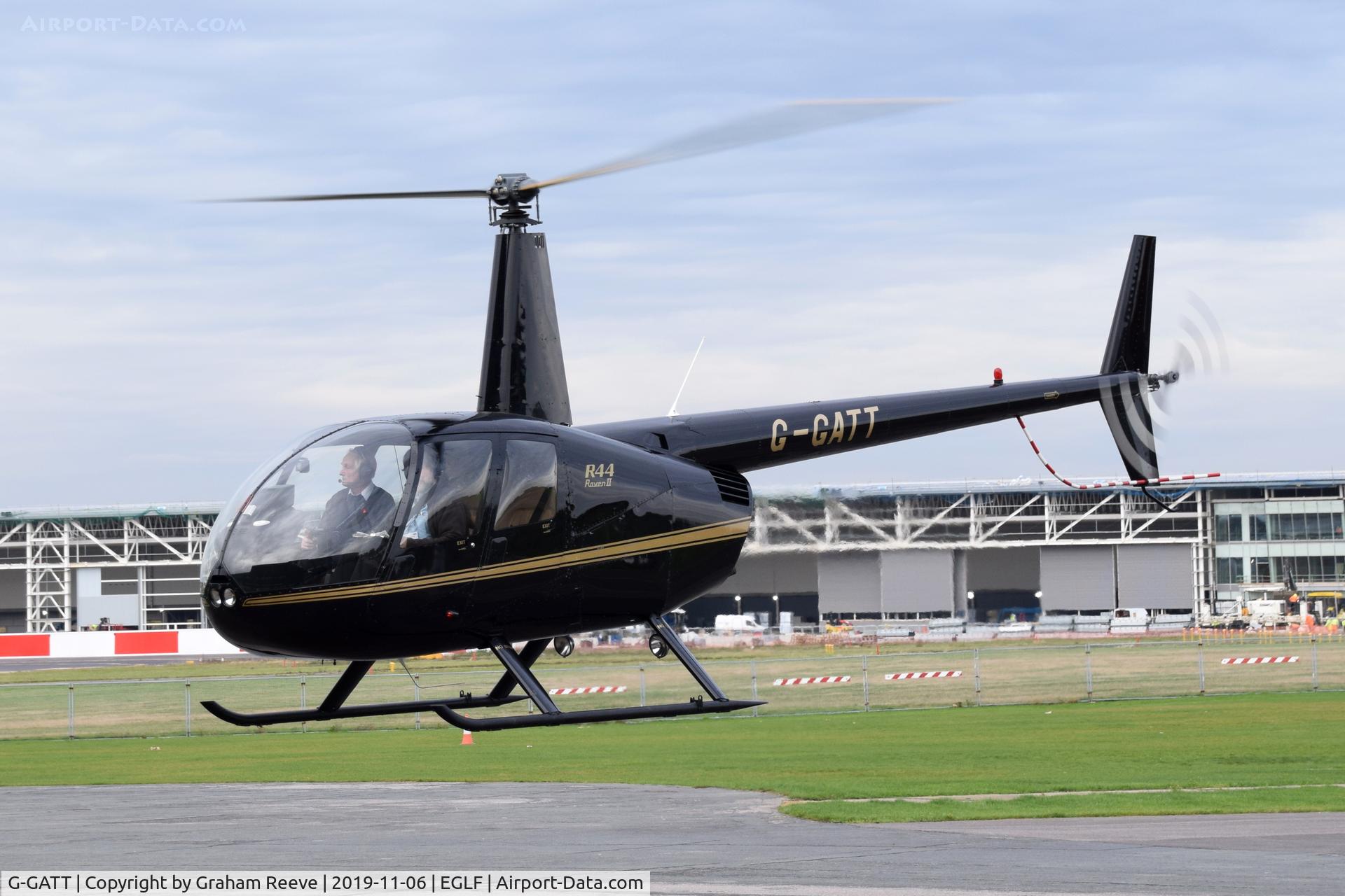G-GATT, 2004 Robinson R44 Raven II C/N 10531, Departing from Farnborough.