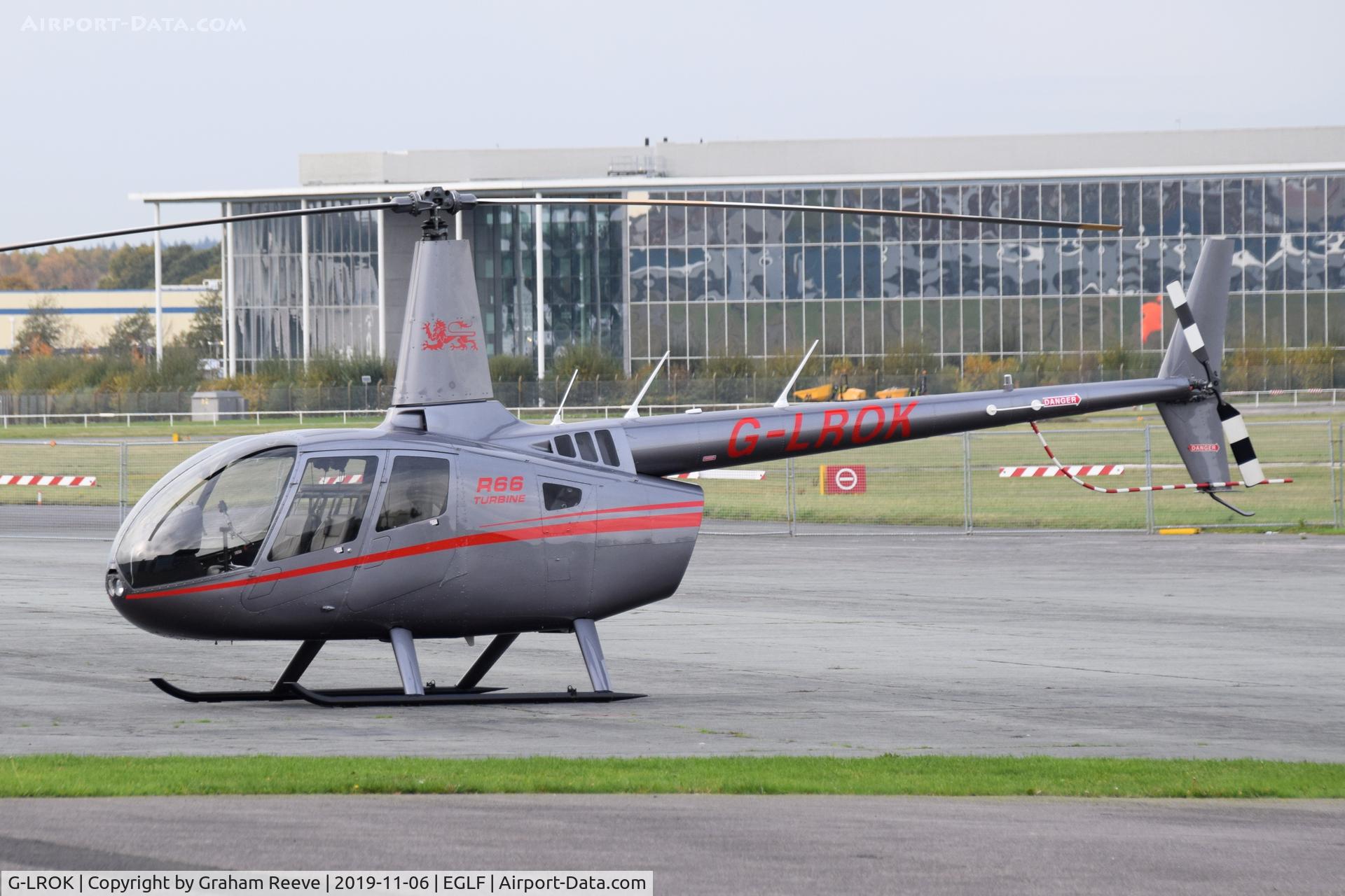 G-LROK, 2015 Robinson R66 Turbine C/N 0581, Parked at Farnborough.