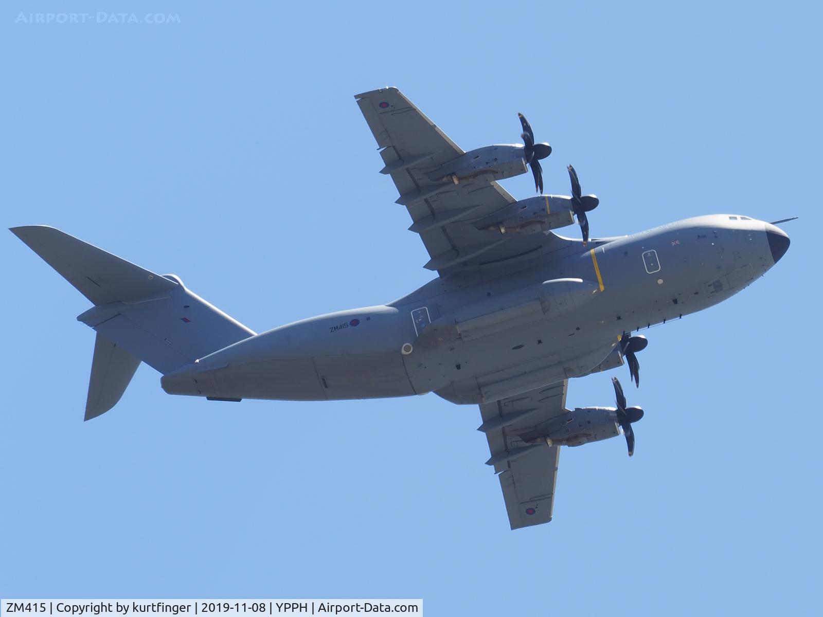 ZM415, 2016 Airbus A400M-180 Atlas C.1 C/N 052, Airbus A400M, RAF Atlas C1 serial number zM415. RAF Base Brice Norton departed rwy 06 YPPH for RAAF Base Edinburgh. South Australia. 08/11/19.