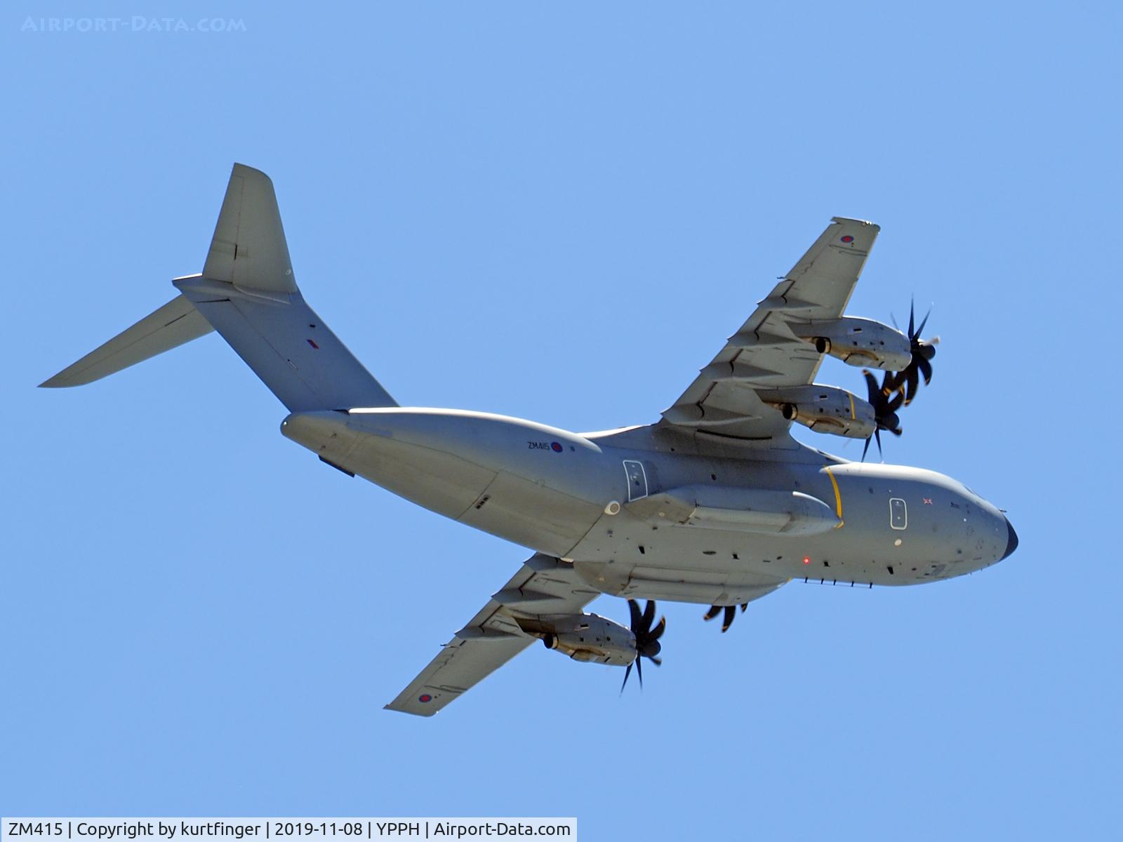 ZM415, 2016 Airbus A400M-180 Atlas C.1 C/N 052, Airbus A400M, RAF Atlas C1 serial number zM415. RAF Base Brice Norton departed rwy 06 YPPH for RAAF Base Edinburgh. South Australia. 08/11/19.