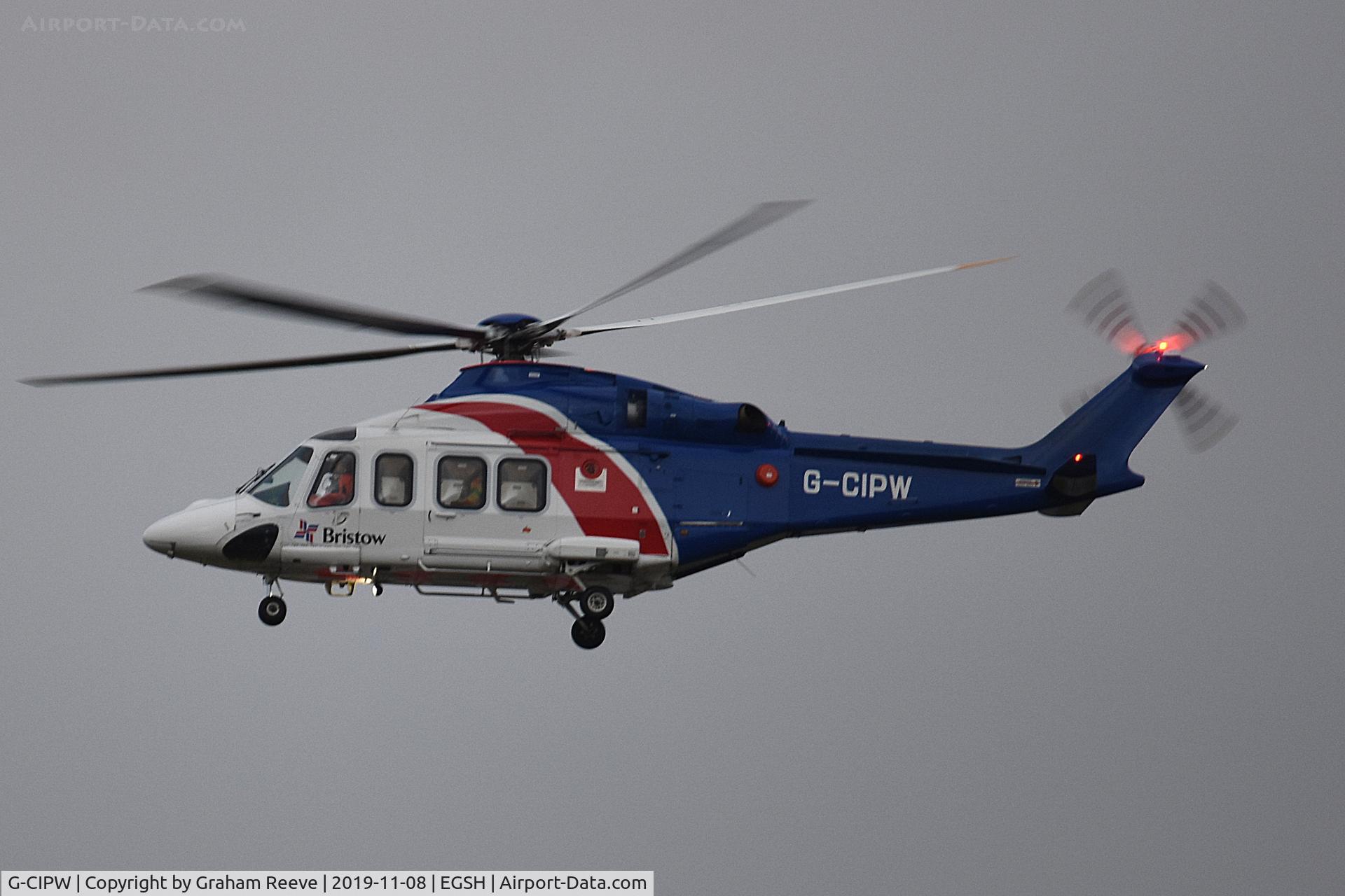 G-CIPW, 2013 AgustaWestland AW-139 C/N 41344, Departing from Norwich.