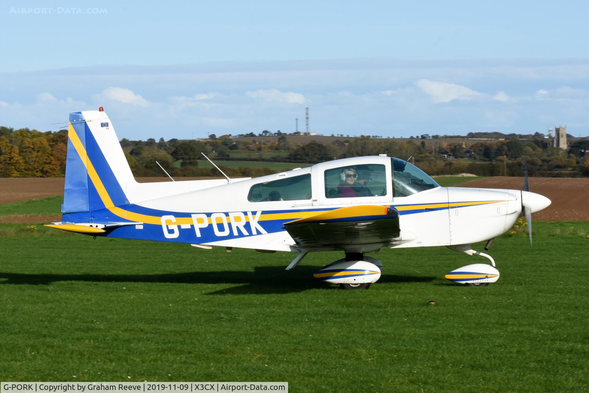 G-PORK, 1977 Grumman American AA-5B Tiger C/N AA5B-0625, Just landed at Northrepps.