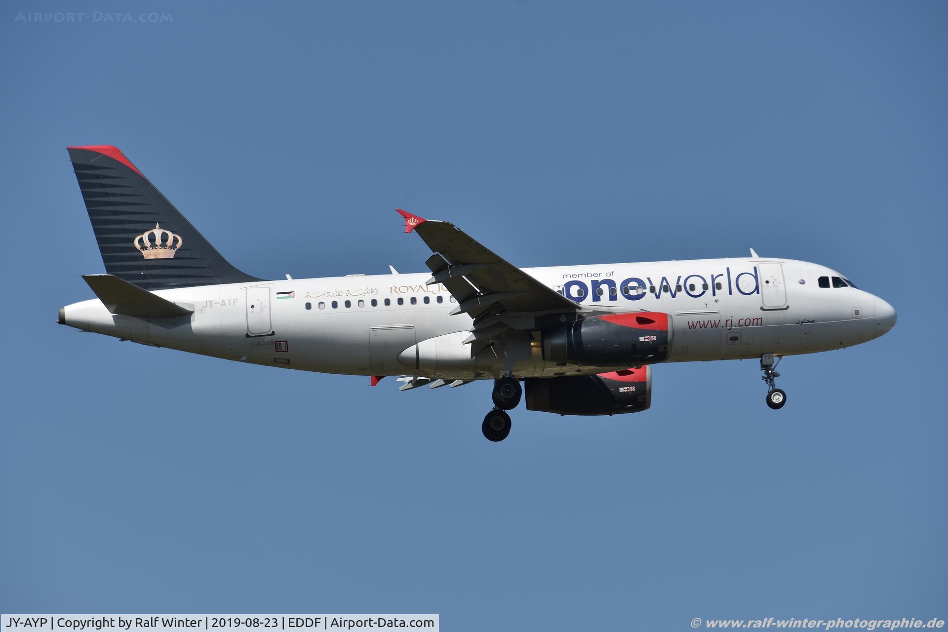 JY-AYP, 2009 Airbus A319-132 C/N 3832, Airbus A319-132 - RJ RJA Royal Jordanian 'Ajloun' One World livery - 3832 - JY-AYP - 23.08.2019 - FRA