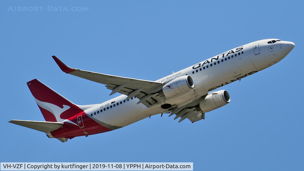 VH-VZF, 2009 Boeing 737-838 C/N 34200, Boeing 737-838. Qantas VH-VZF departed rwy 06 YPPH 081119.