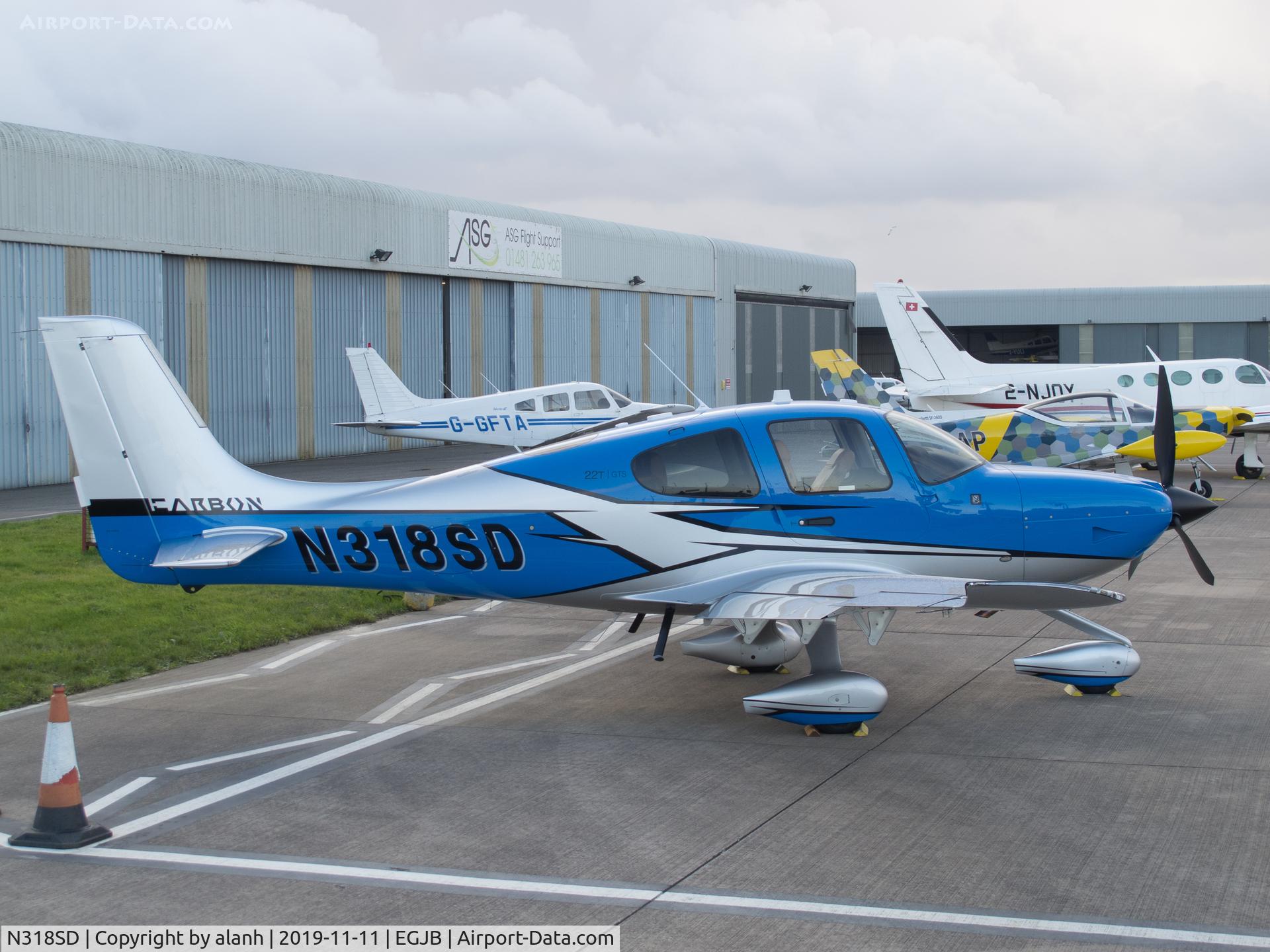 N318SD, 2019 Cirrus SR22T C/N 1999, Parked outside the ASG hangar, Guernsey