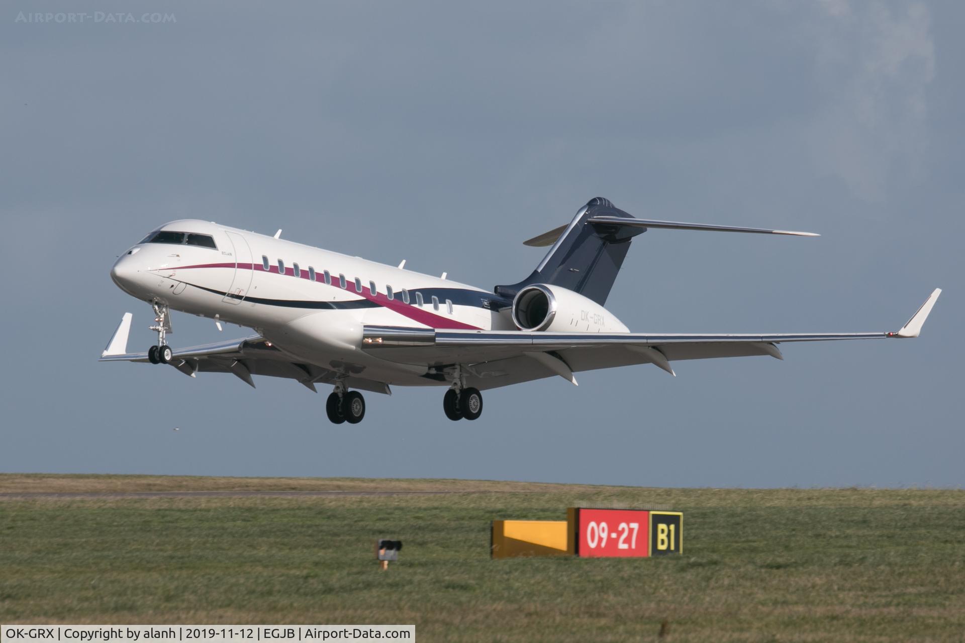 OK-GRX, 2017 Bombardier BD-700-1A10 Global 6000 C/N 9799, Finals for 27 at Guernsey