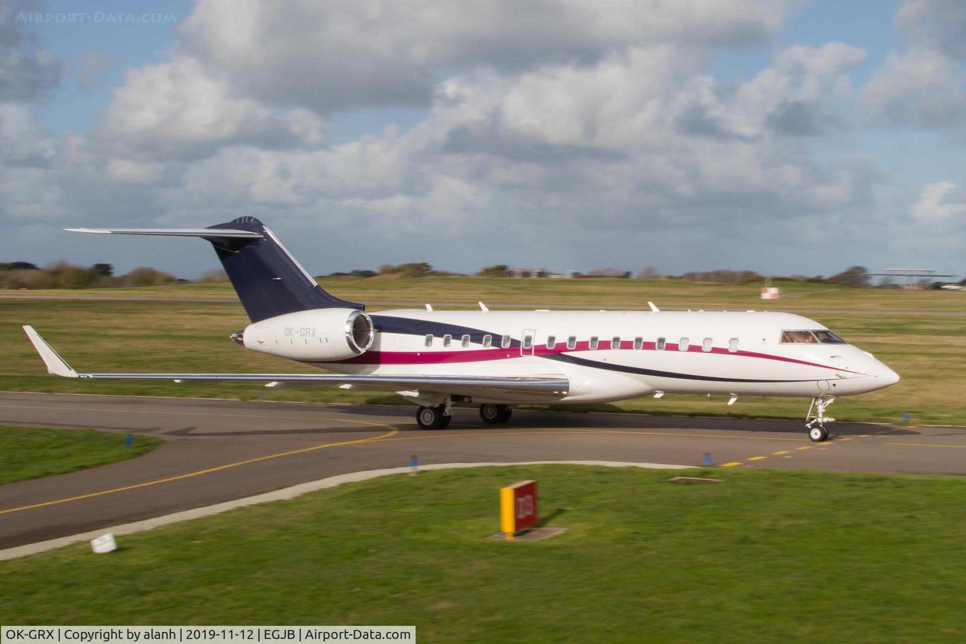 OK-GRX, 2017 Bombardier BD-700-1A10 Global 6000 C/N 9799, Taxying after arrival at Guernsey