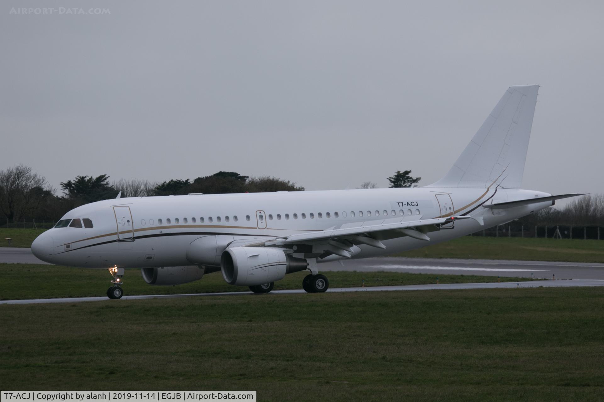 T7-ACJ, 2008 Airbus A319-115/CJ C/N 3513, Taxying after arrival at Guernsey