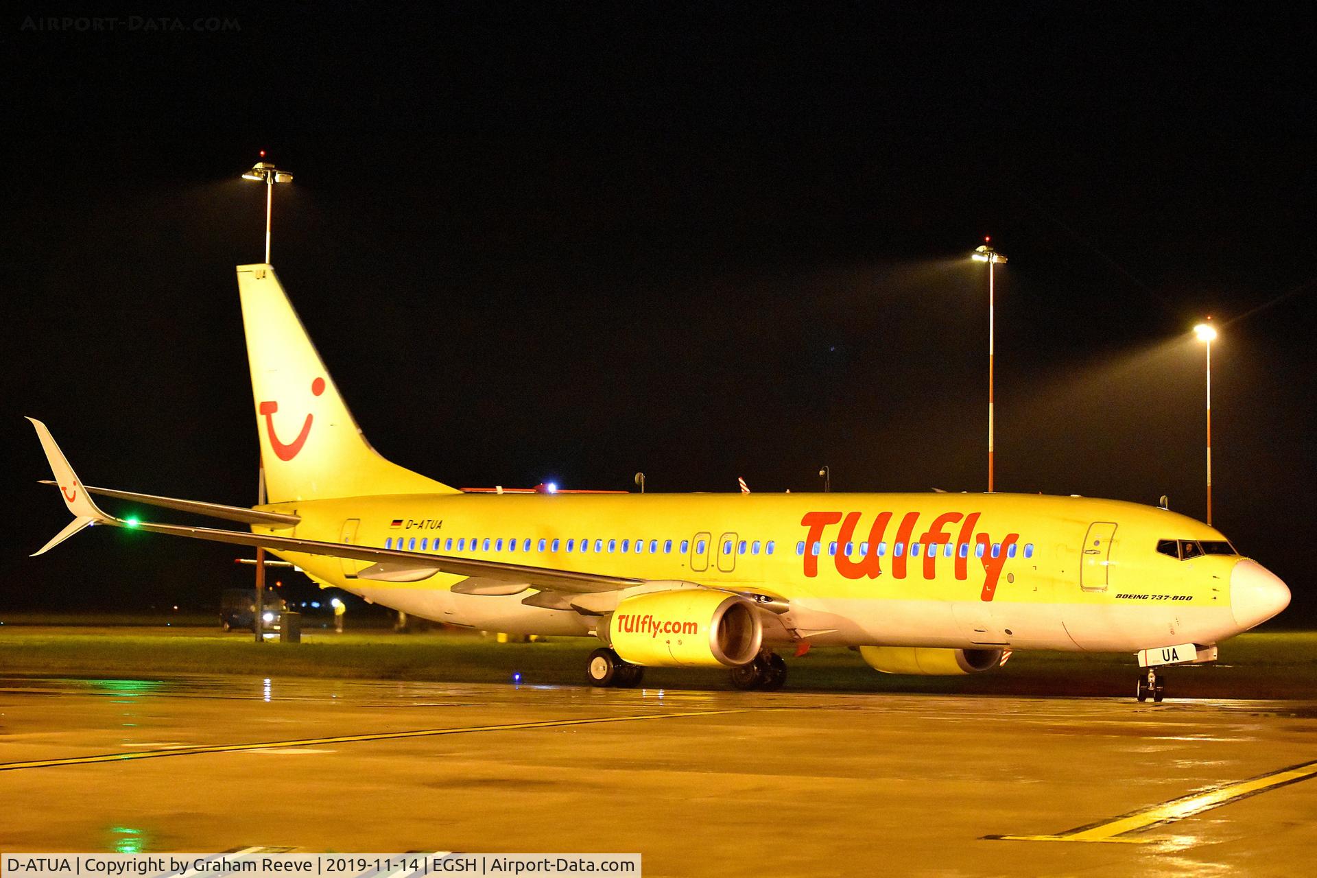 D-ATUA, 2010 Boeing 737-8K5 C/N 37245, Just landed at Norwich.
