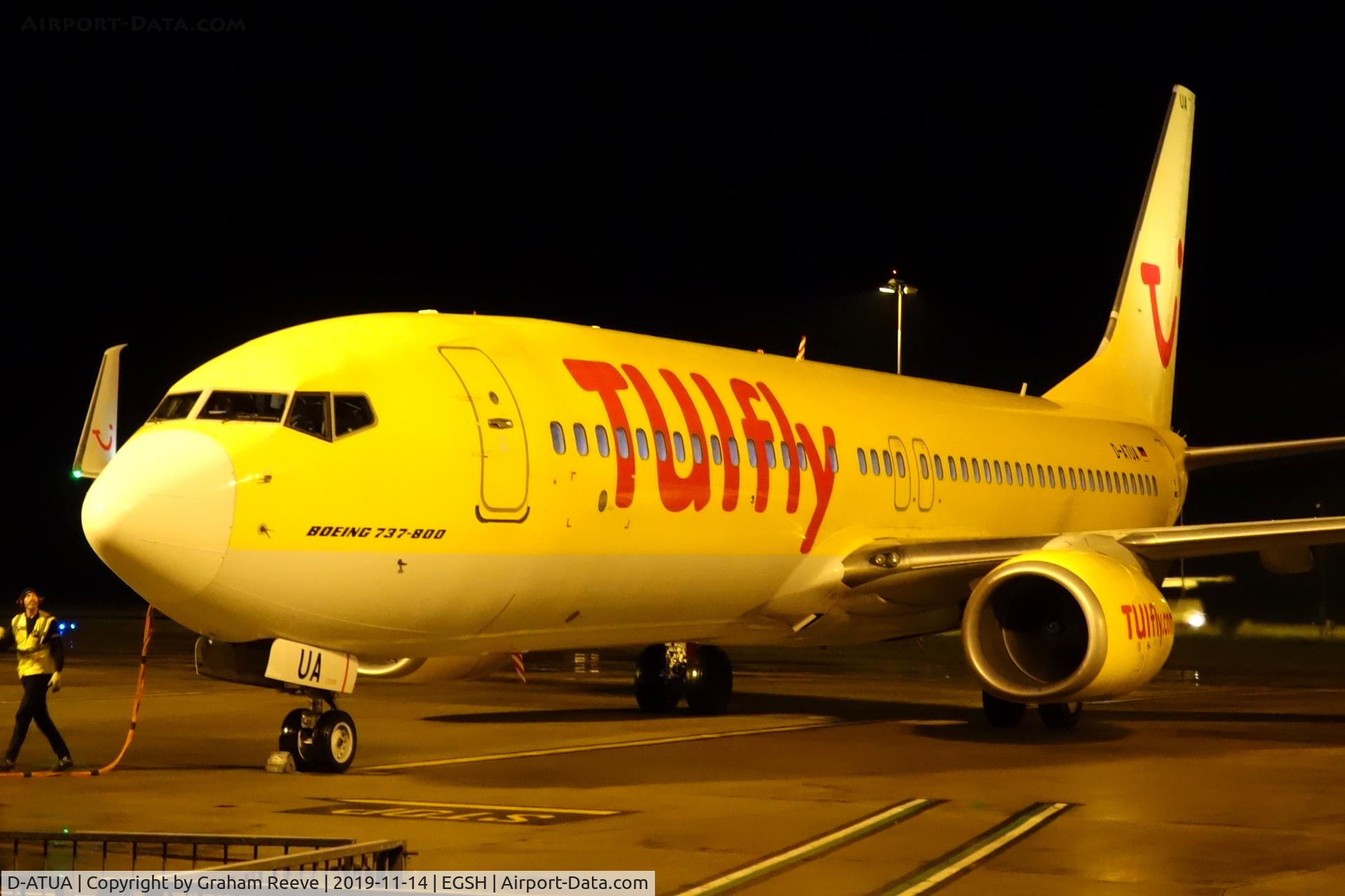 D-ATUA, 2010 Boeing 737-8K5 C/N 37245, Just landed at Norwich.