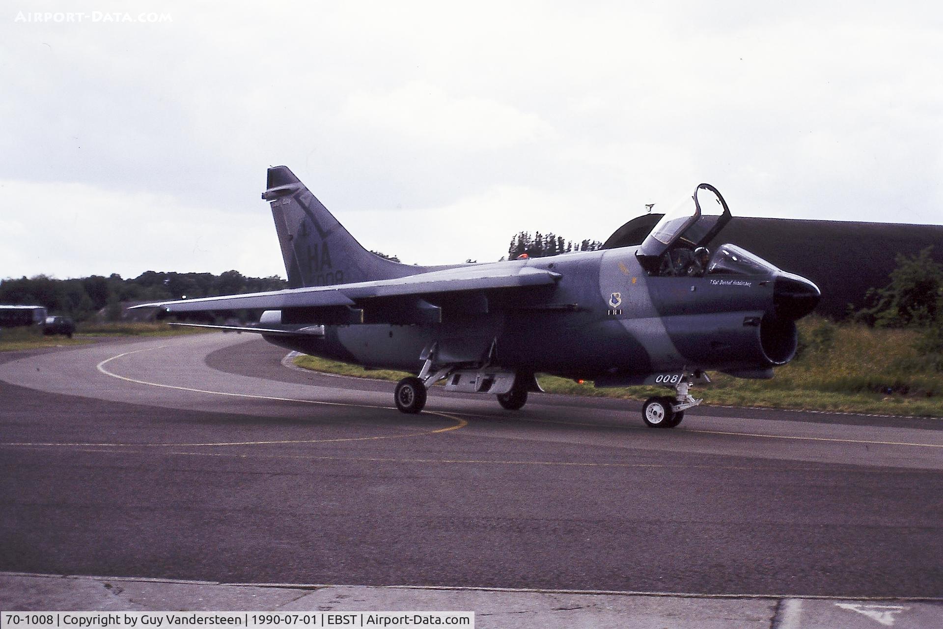 70-1008, 1970 LTV A-7D Corsair II C/N D-154, A-7D Corsair II at EBST during a cross continental deployment of 174th TFS, 185 TFG IOWA ANG, Sioux City in 1990