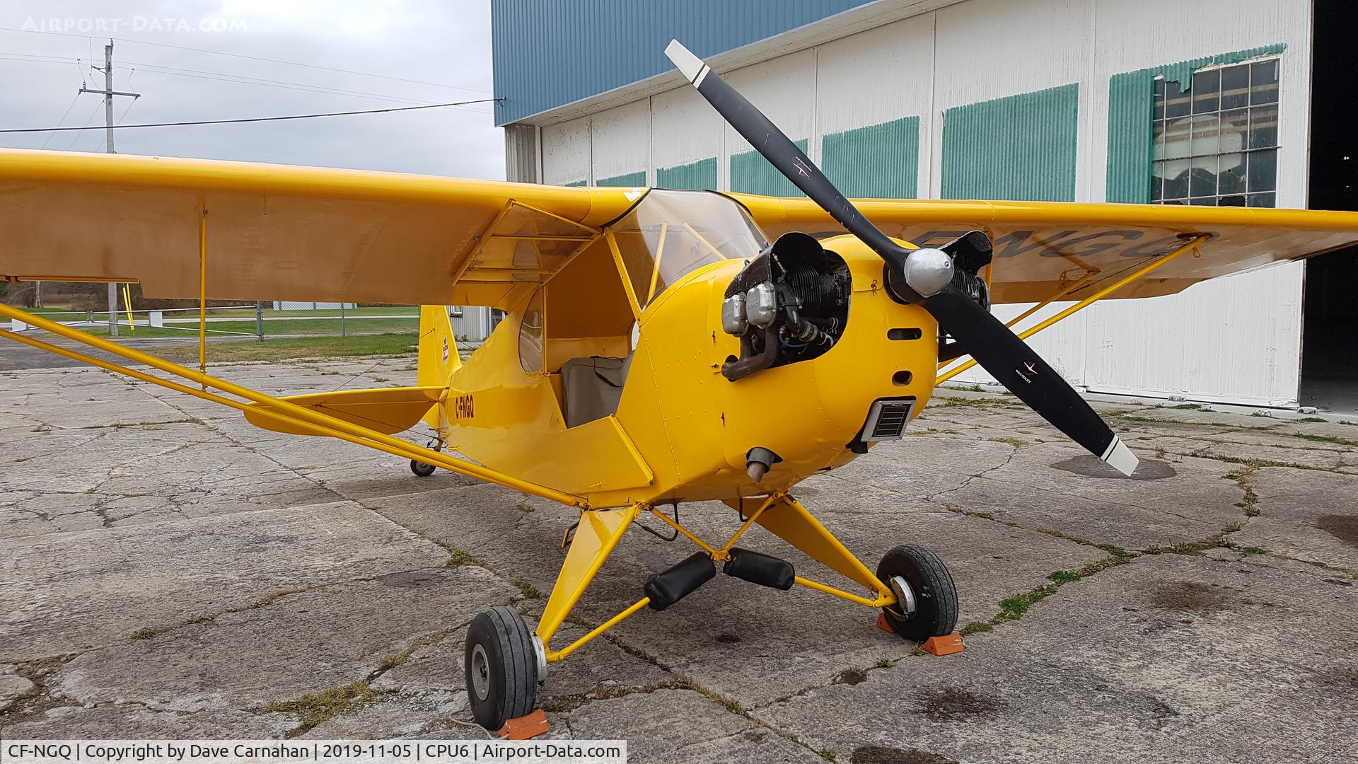 CF-NGQ, 1945 Piper J3C-65 Cub Cub C/N 14816, CF-NGQ outside hangar at Deseronto (Tyendinega) airport CPU6 awaiting pre-purchase inspection.